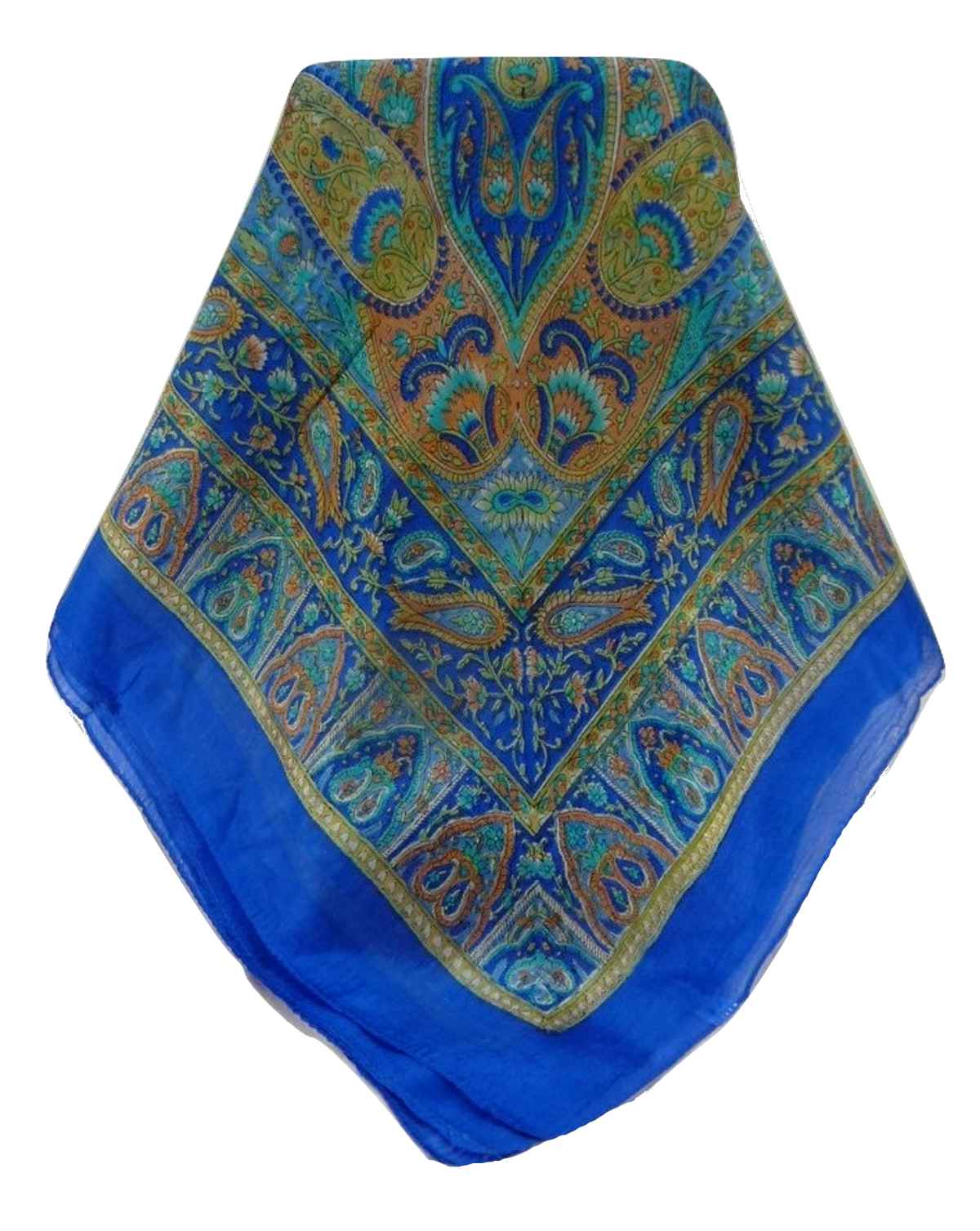 Mulberry Silk Traditional Square Scarf Keshar Navy by Pashmina & Silk