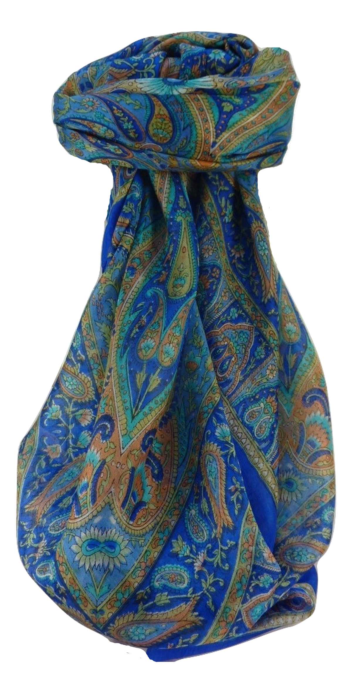 Mulberry Silk Traditional Square Scarf Keshar Navy by Pashmina & Silk