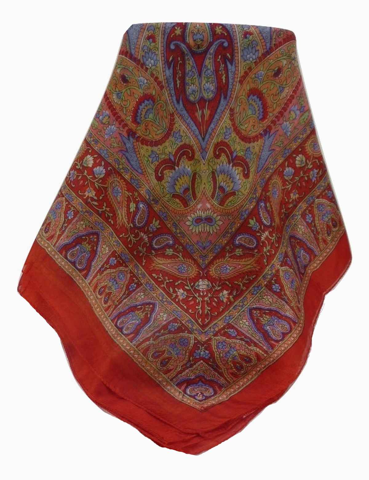 Mulberry Silk Traditional Square Scarf Keshar Scarlet by Pashmina & Silk