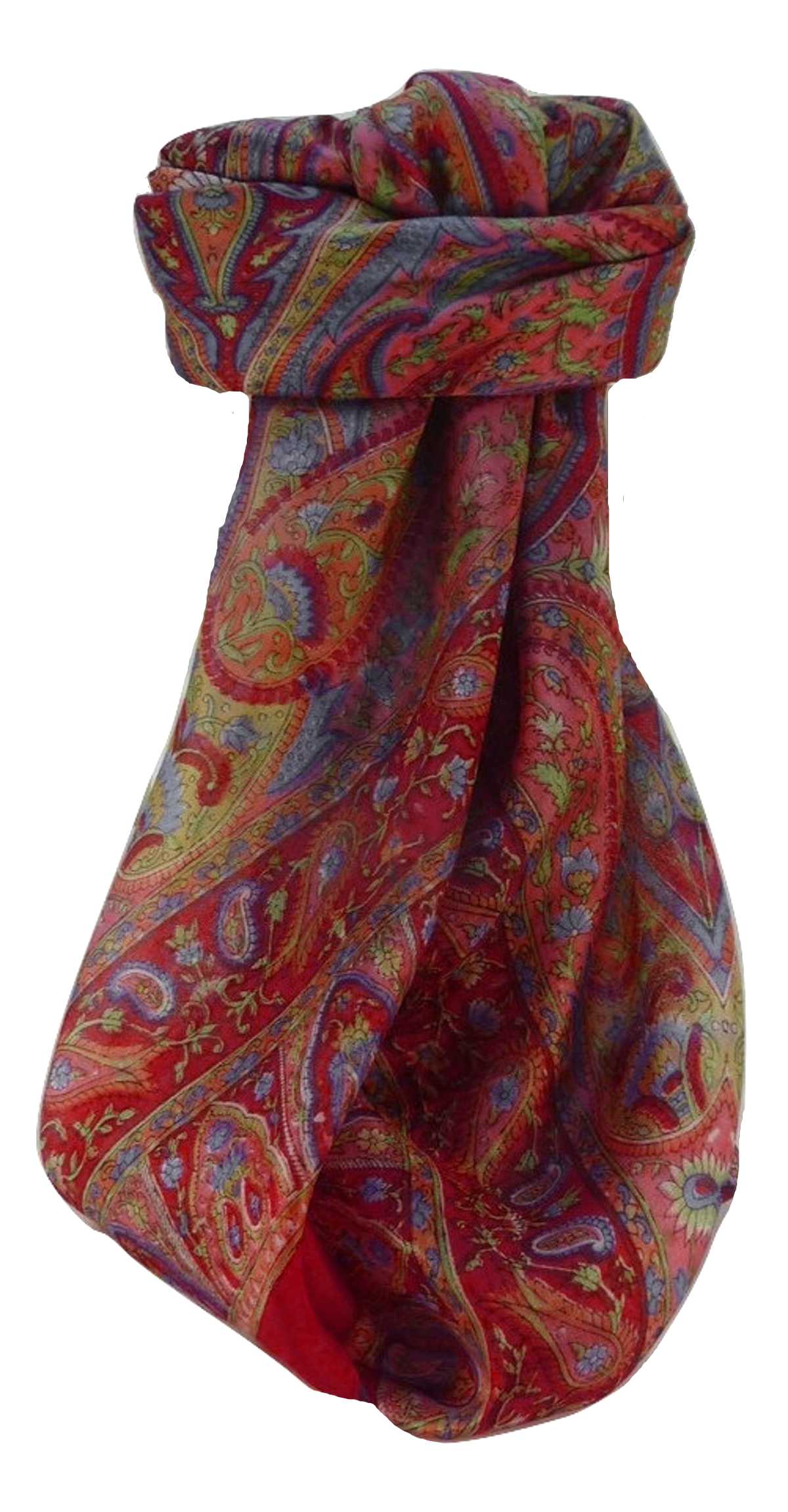 Mulberry Silk Traditional Square Scarf Keshar Scarlet by Pashmina & Silk