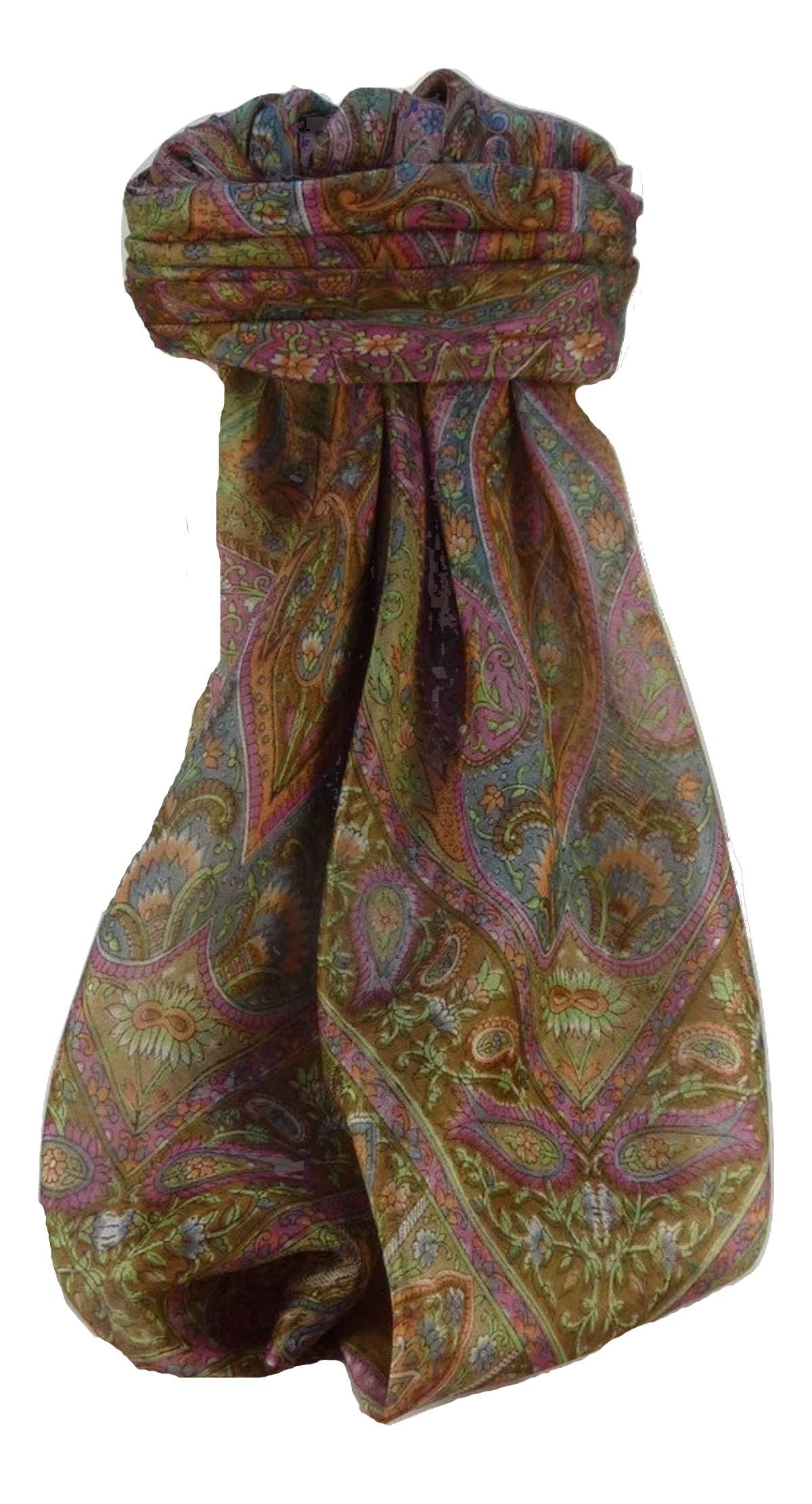 Mulberry Silk Traditional Square Scarf Keshar Chestnutby Pashmina & Silk