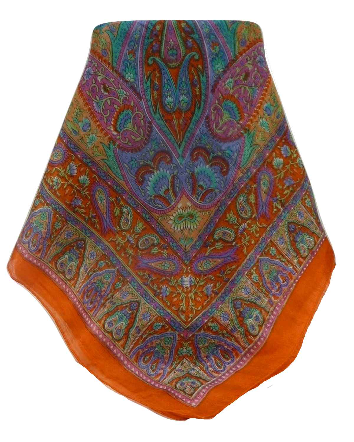 Mulberry Silk Traditional Square Scarf Keshar Tangerine by Pashmina & Silk