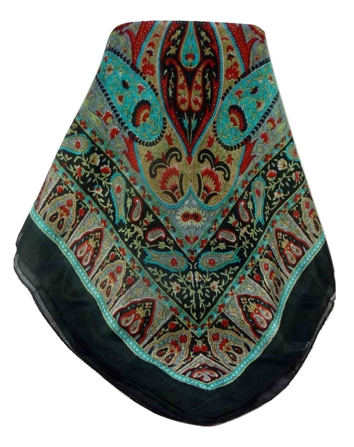 Mulberry Silk Traditional Square Scarf Keshar Black by Pashmina & Silk