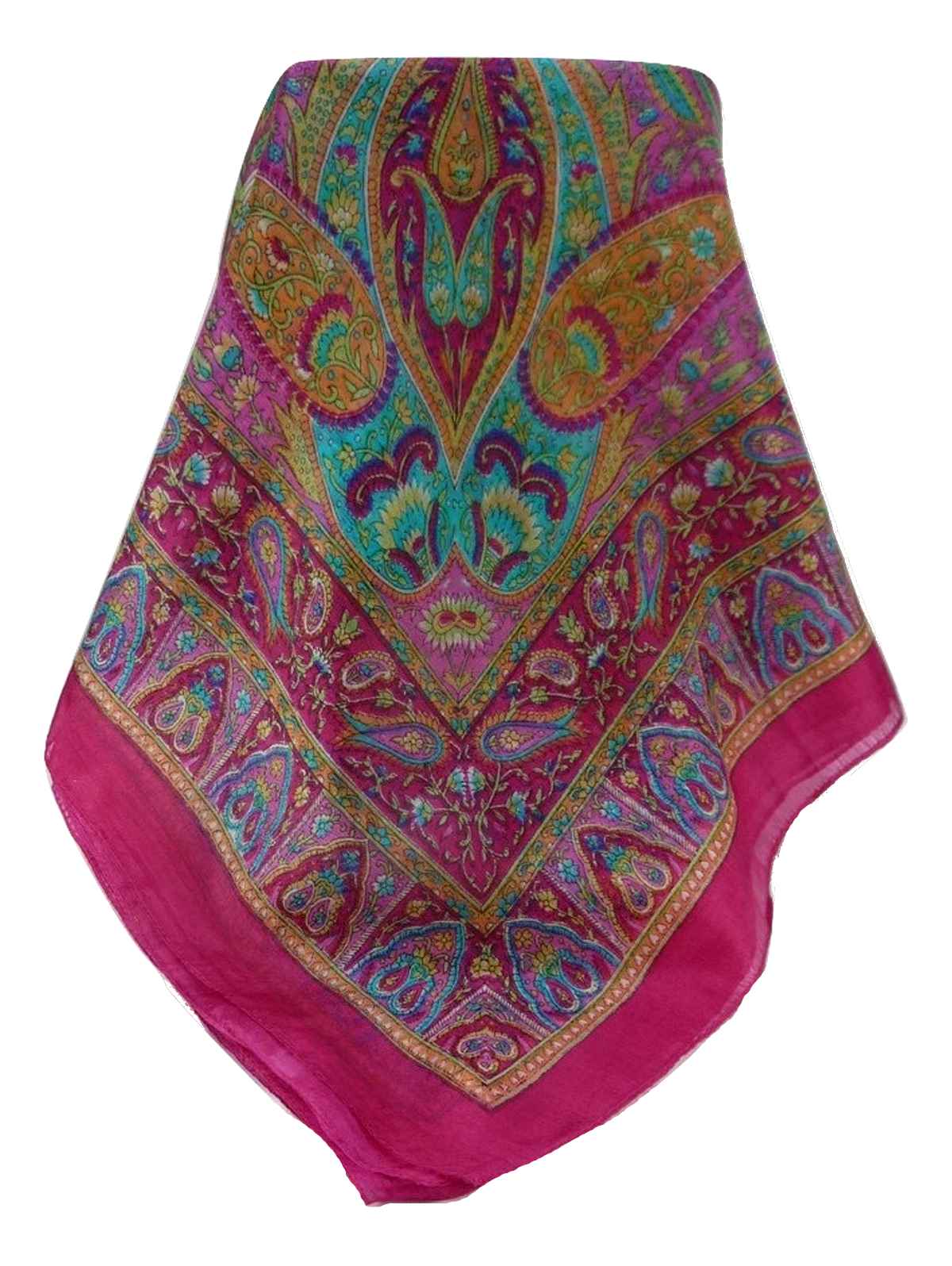 Mulberry Silk Traditional Square Scarf Keshar Pink by Pashmina & Silk