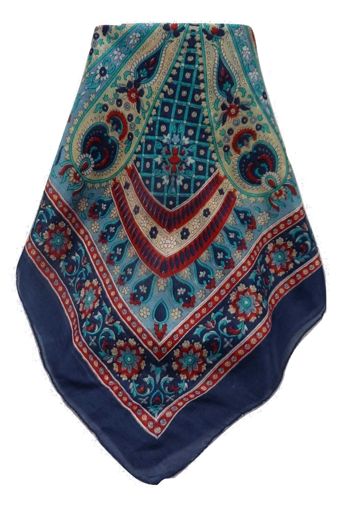 Mulberry Silk Traditional Square Scarf Rajpoor Navy by Pashmina & Silk