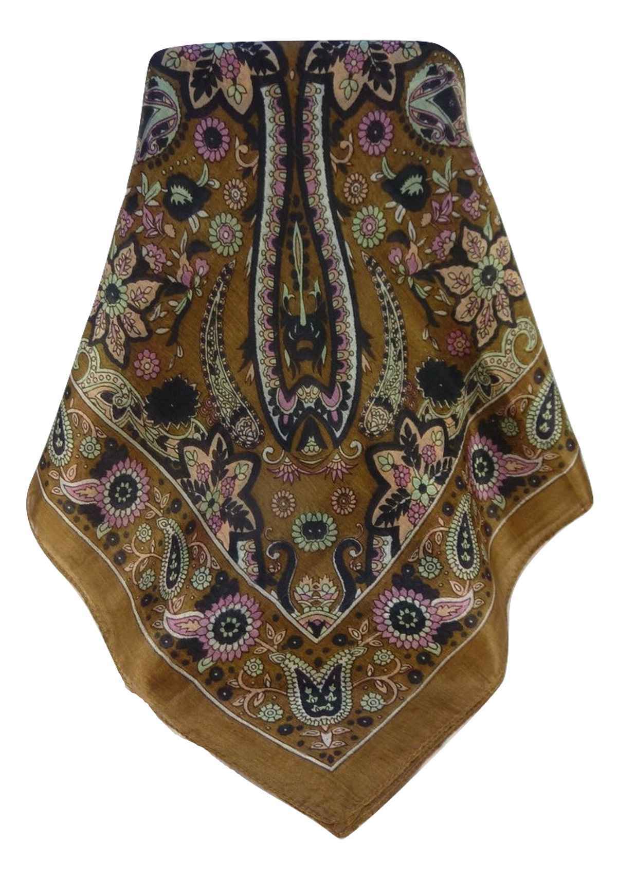 Tradizionale Sciarpa Quadrata di Seta Ravi Chestnut di Pashmina & Silk