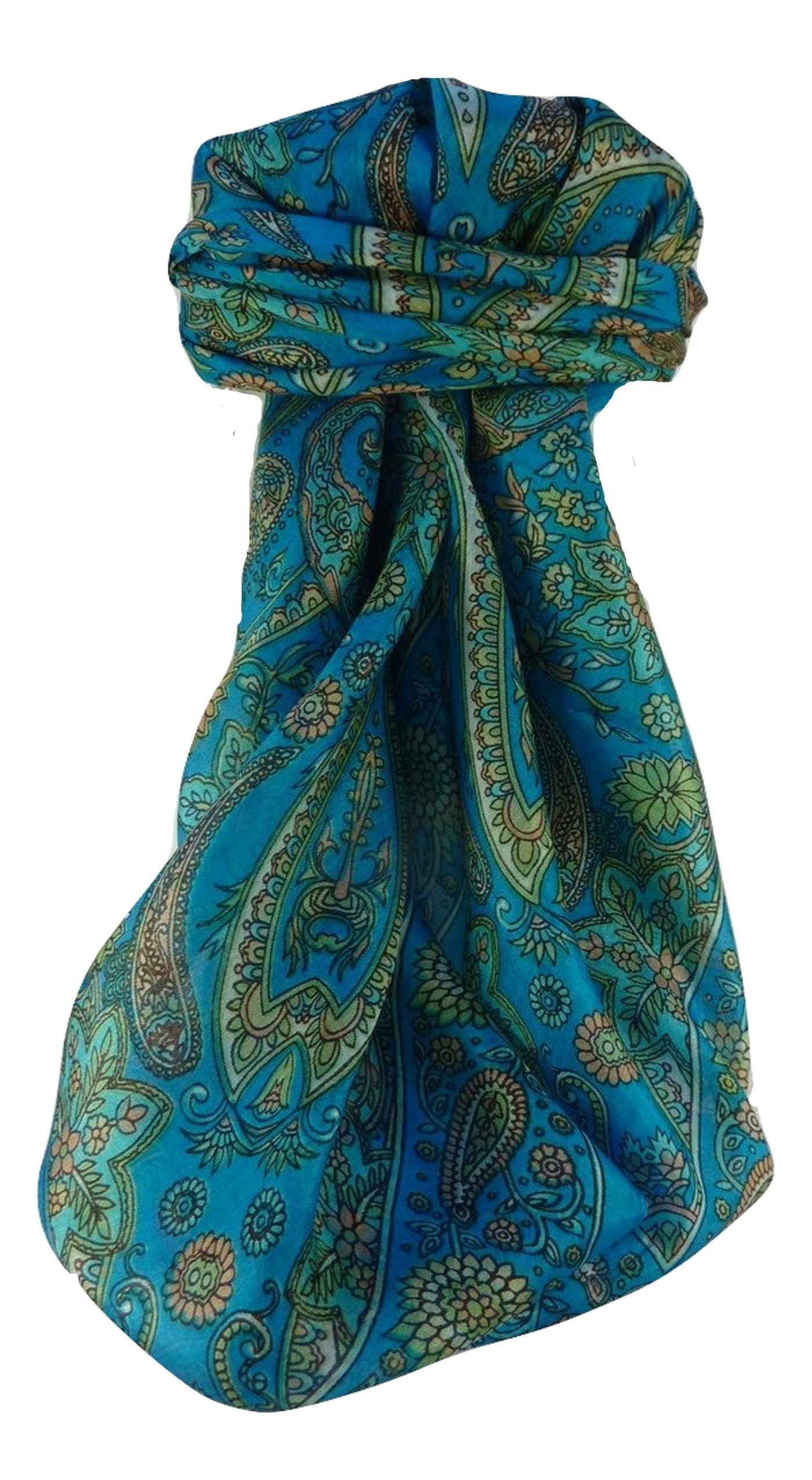 Tradizionale Sciarpa Quadrata di Seta Ravi Aqua di Pashmina & Silk