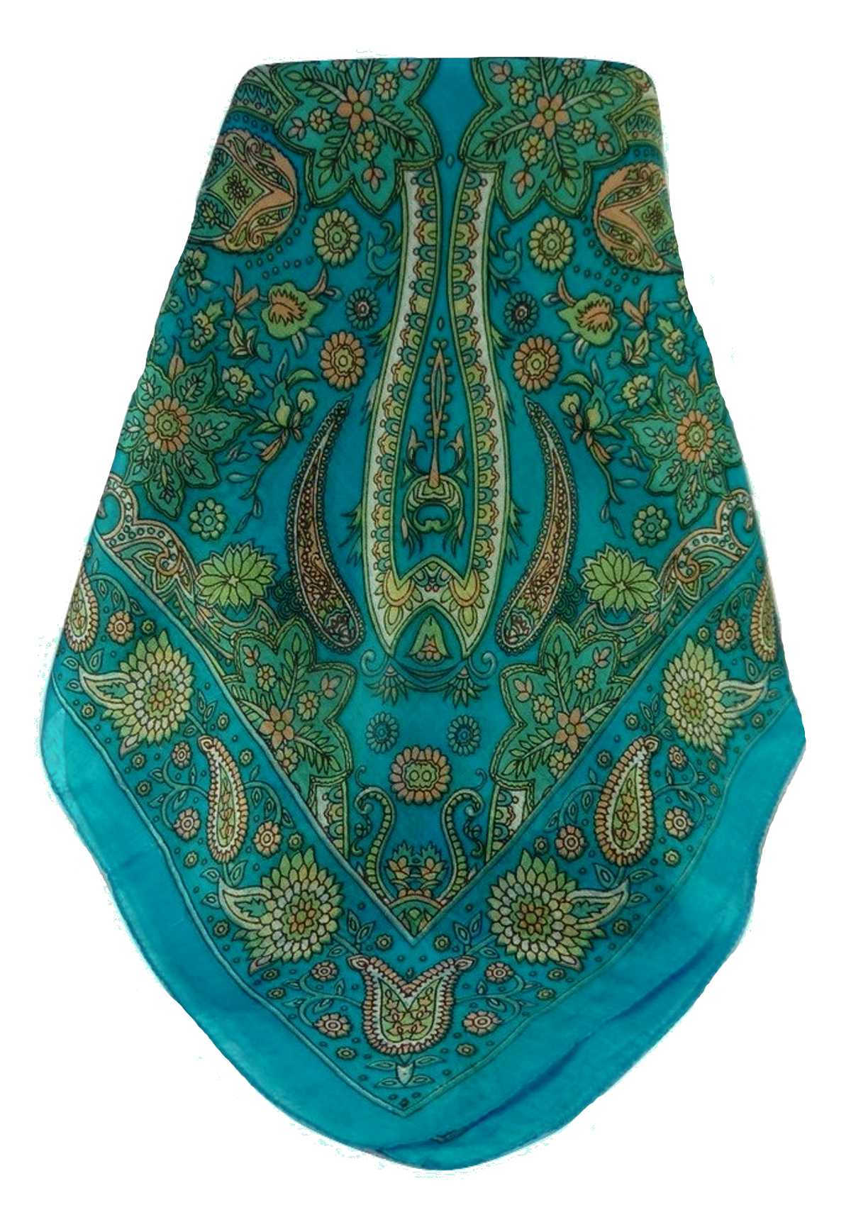 Tradizionale Sciarpa Quadrata di Seta Ravi Aqua di Pashmina & Silk