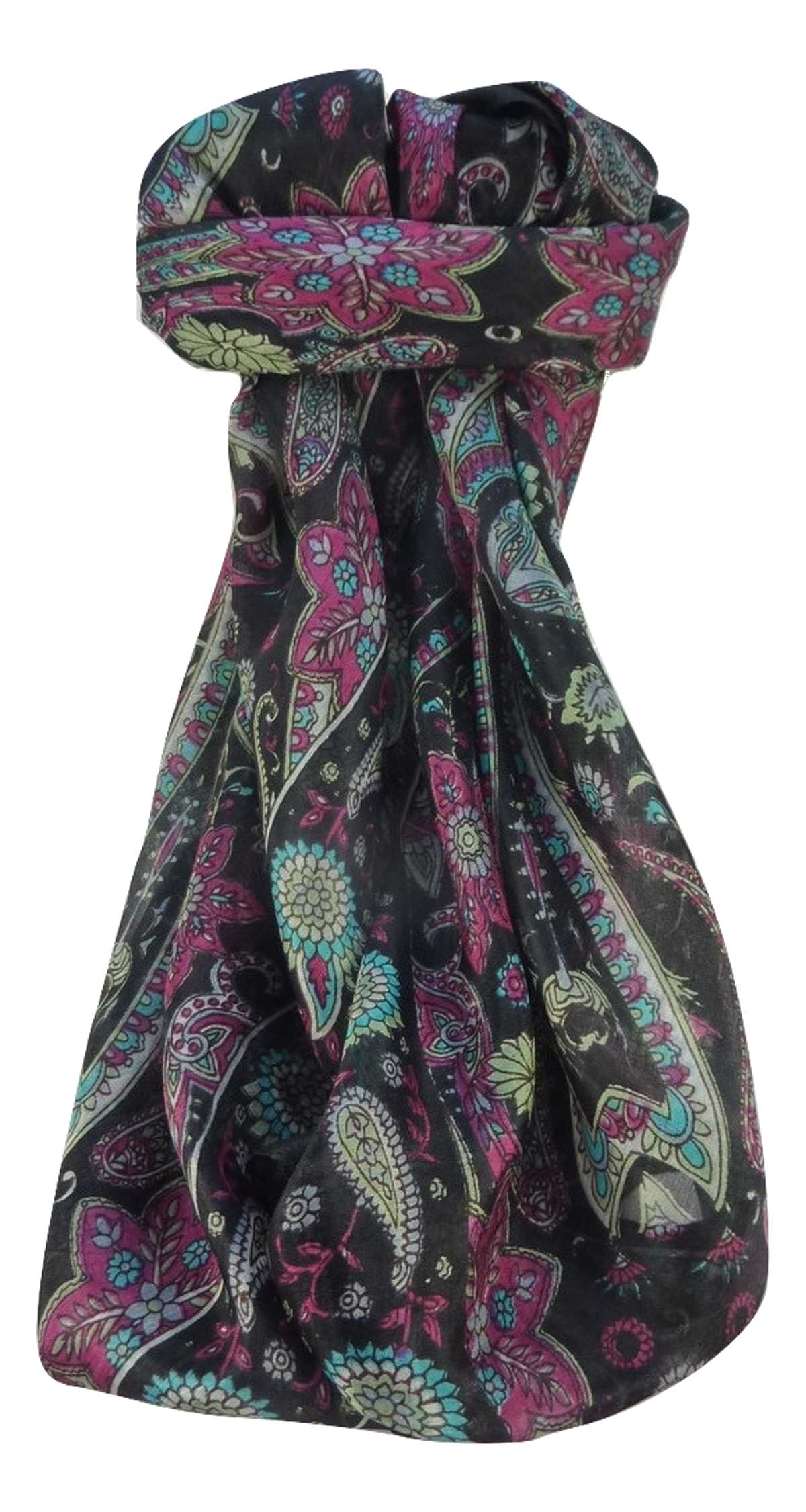 Tradizionale Sciarpa Quadrata di Seta Ravi Black di Pashmina & Silk