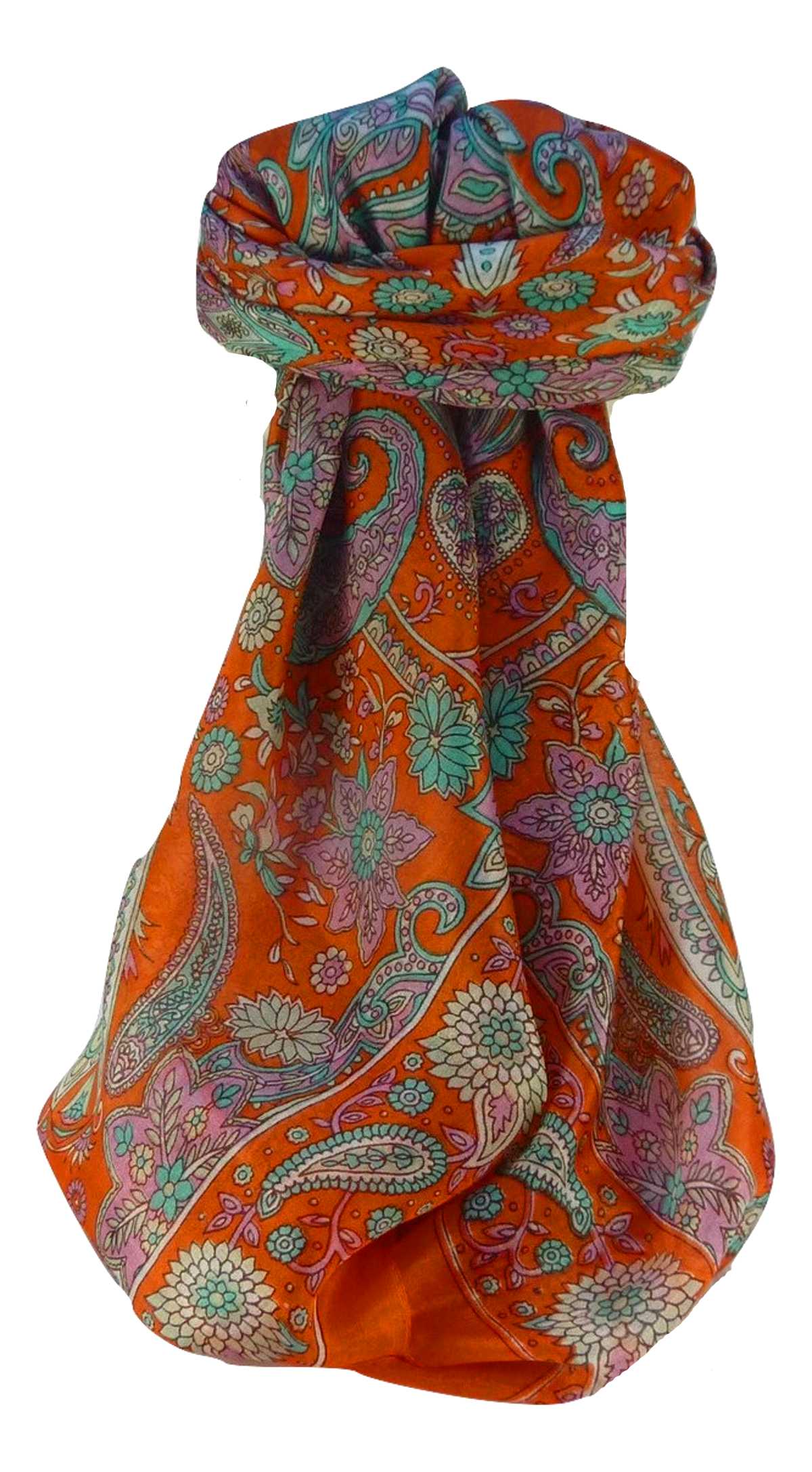 Tradizionale Sciarpa Quadrata di Seta Ravi Tangerine di Pashmina & Silk