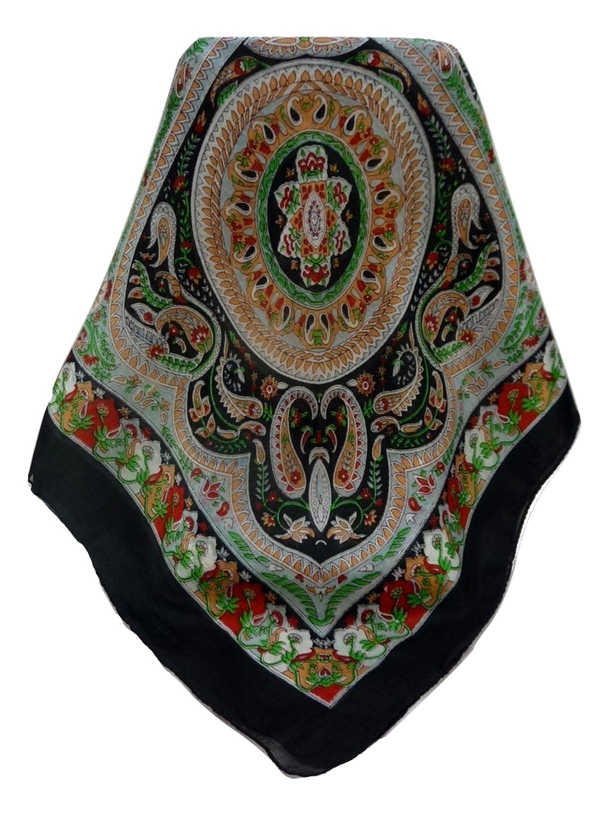 Mulberry Silk Traditional Square Scarf Ridan Black by Pashmina & Silk