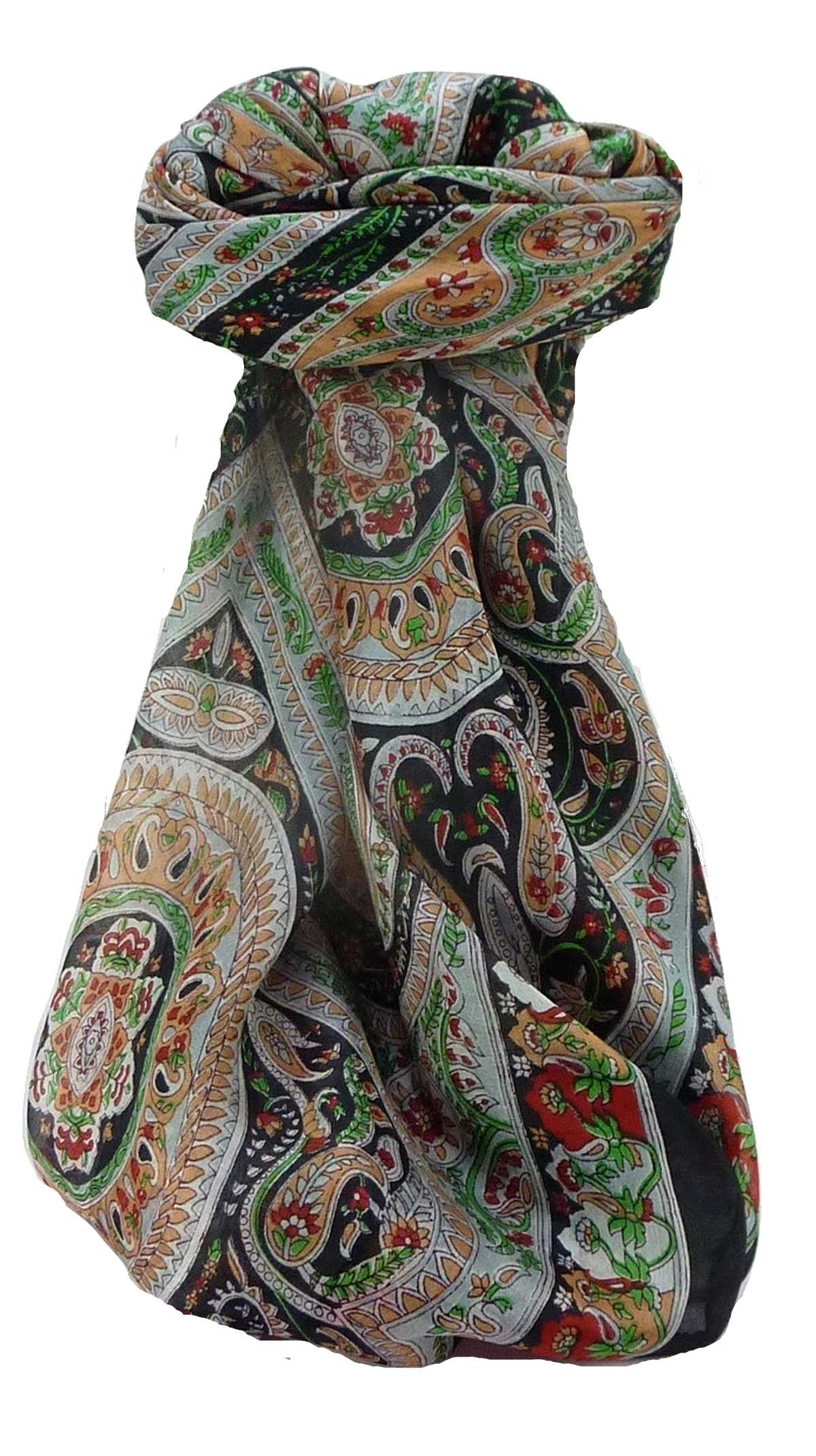 Mulberry Silk Traditional Square Scarf Ridan Black by Pashmina & Silk