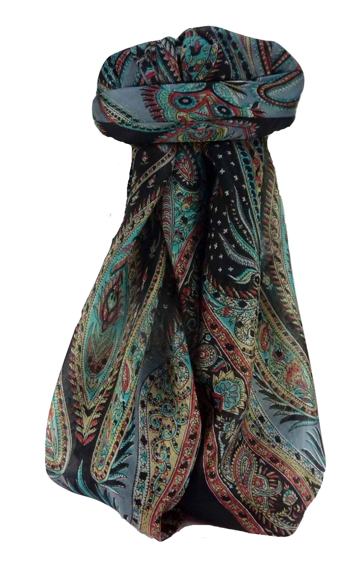 Mulberry Silk Traditional Square Scarf Sariz Black by Pashmina & Silk