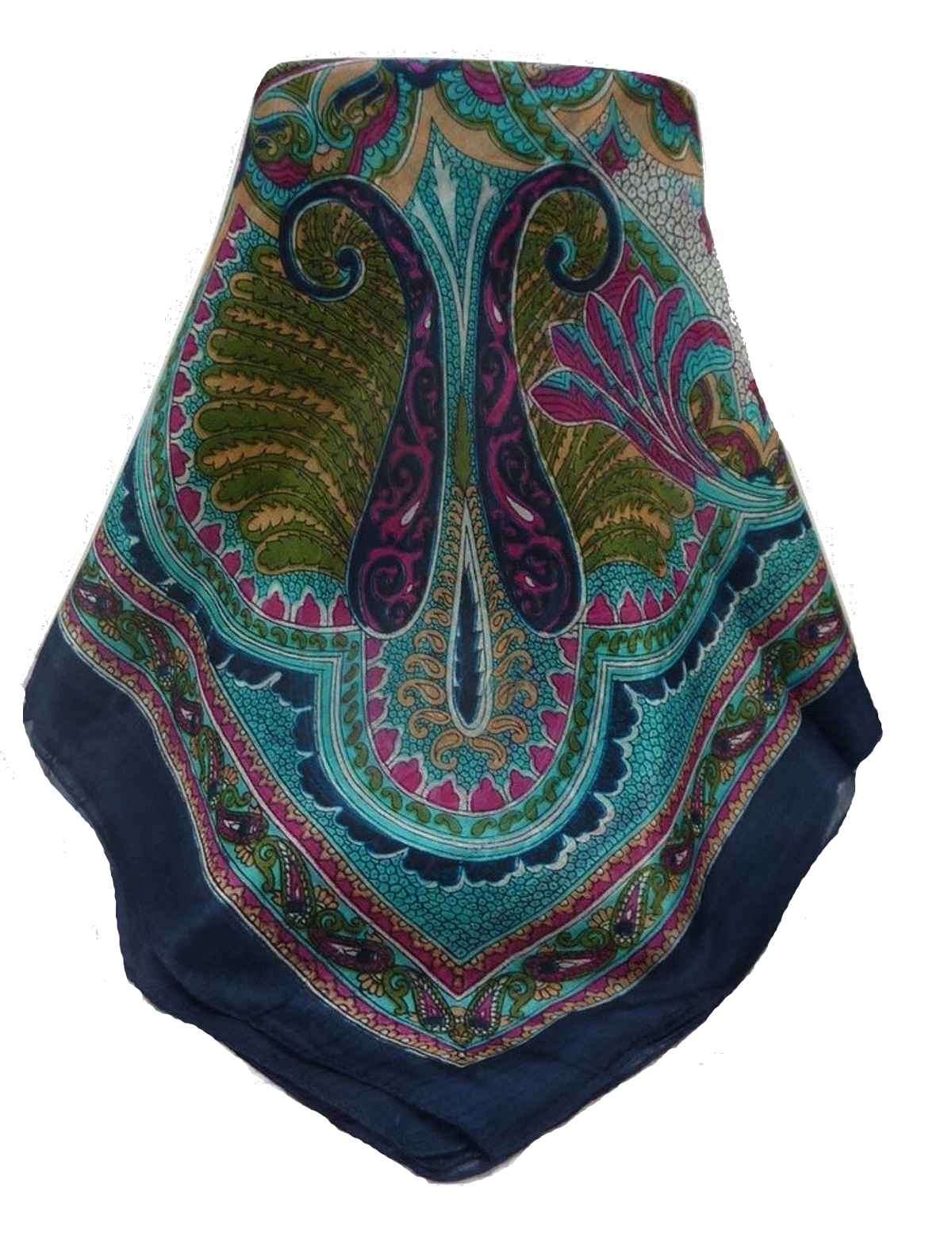Mulberry Silk Traditional Square Scarf Shakir Navy by Pashmina & Silk
