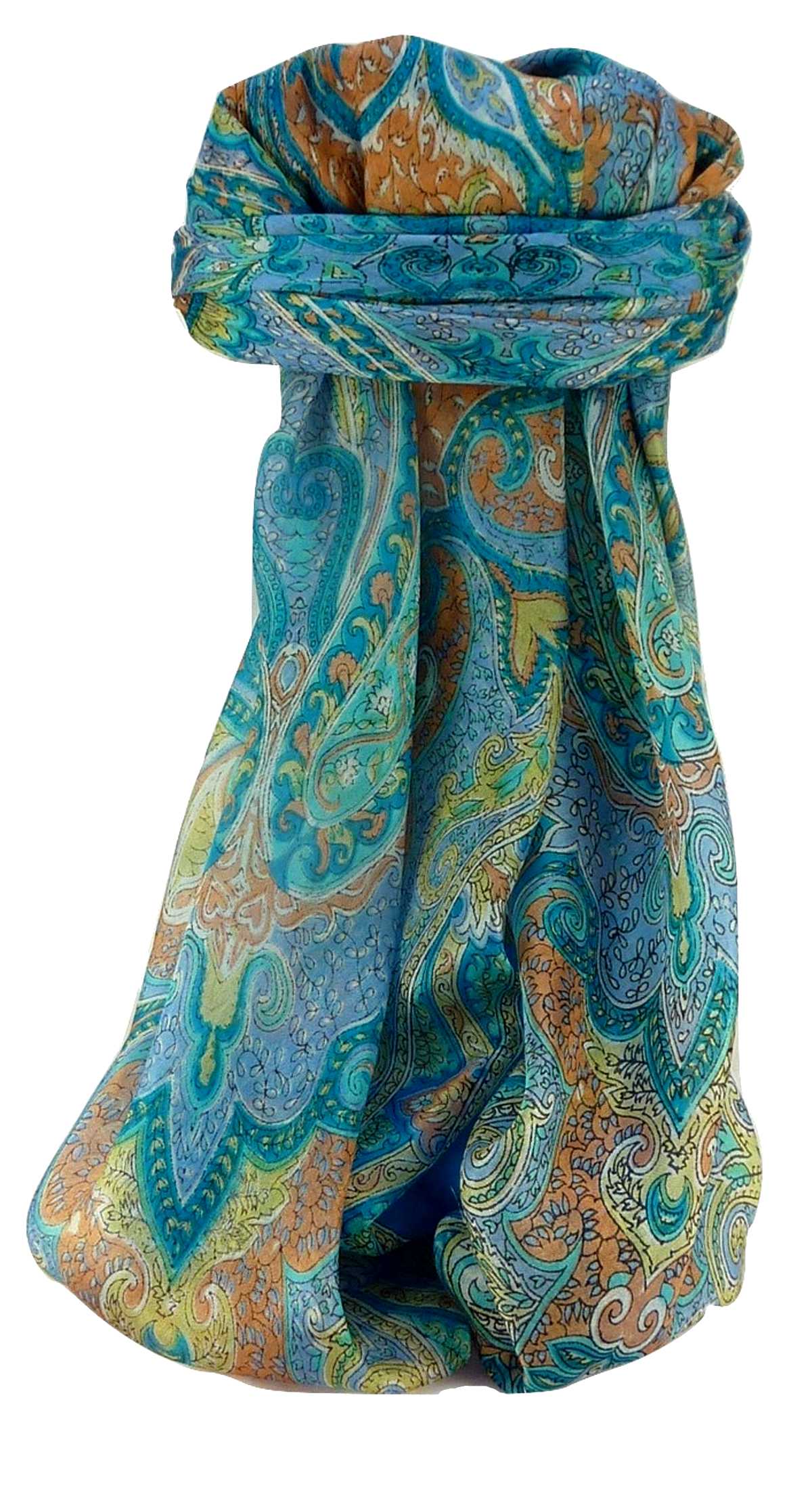 Tradizionale Sciarpa Quadrata di Seta Shruti Aqua di Pashmina & Silk