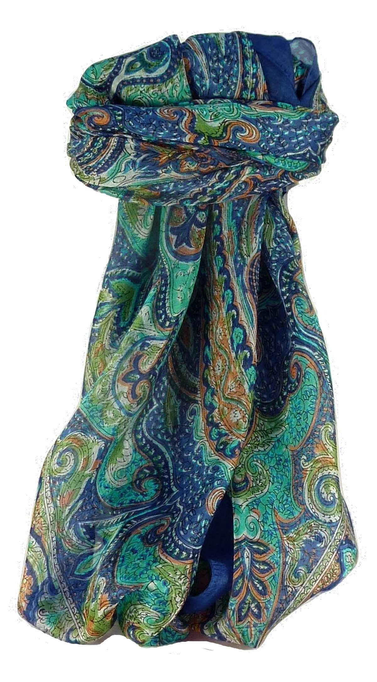 Tradizionale Sciarpa Quadrata di Seta Shruti Blue di Pashmina & Silk