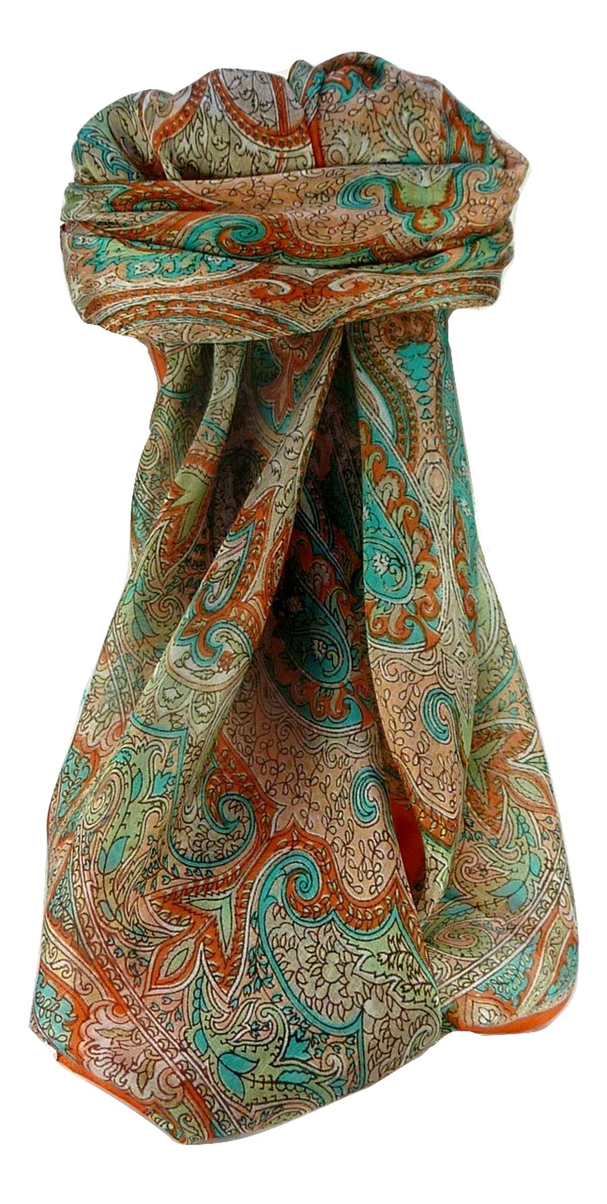 Tradizionale Sciarpa Quadrata di Seta Shruti Tangerine di Pashmina & Silk