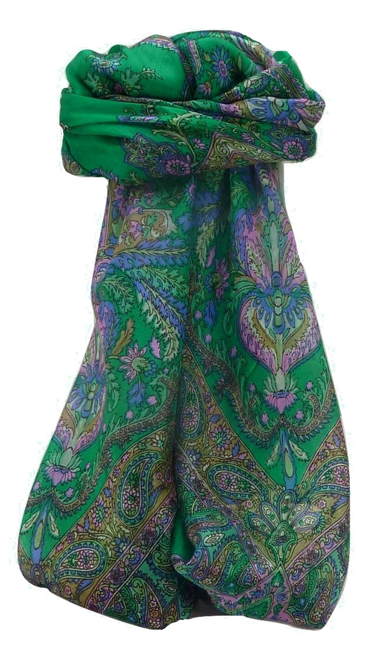 Tradizionale Sciarpa Quadrata di Seta Sunil Emerald di Pashmina & Silk