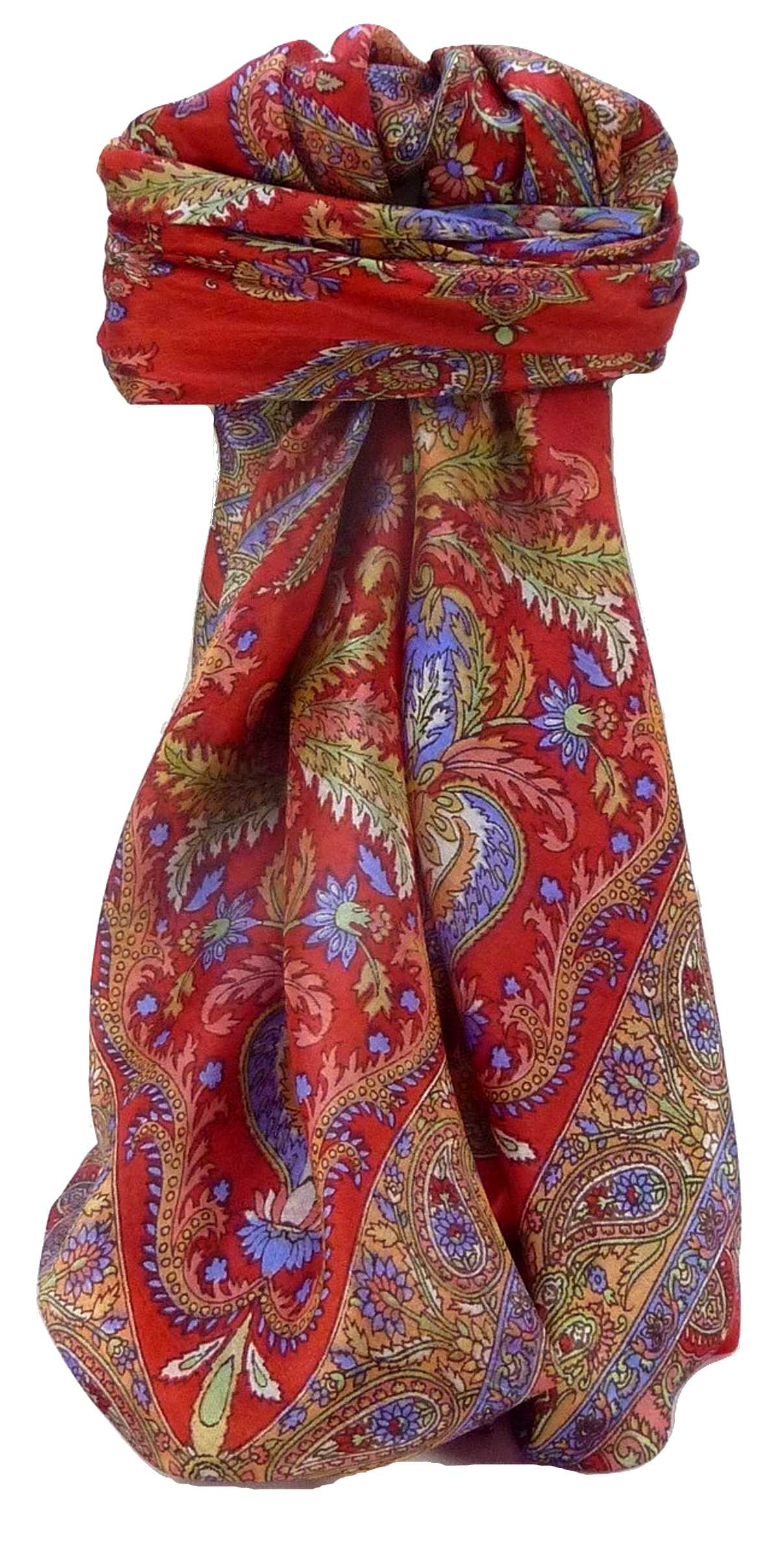 Tradizionale Sciarpa Quadrata di Seta Sunil Scarlet di Pashmina & Silk