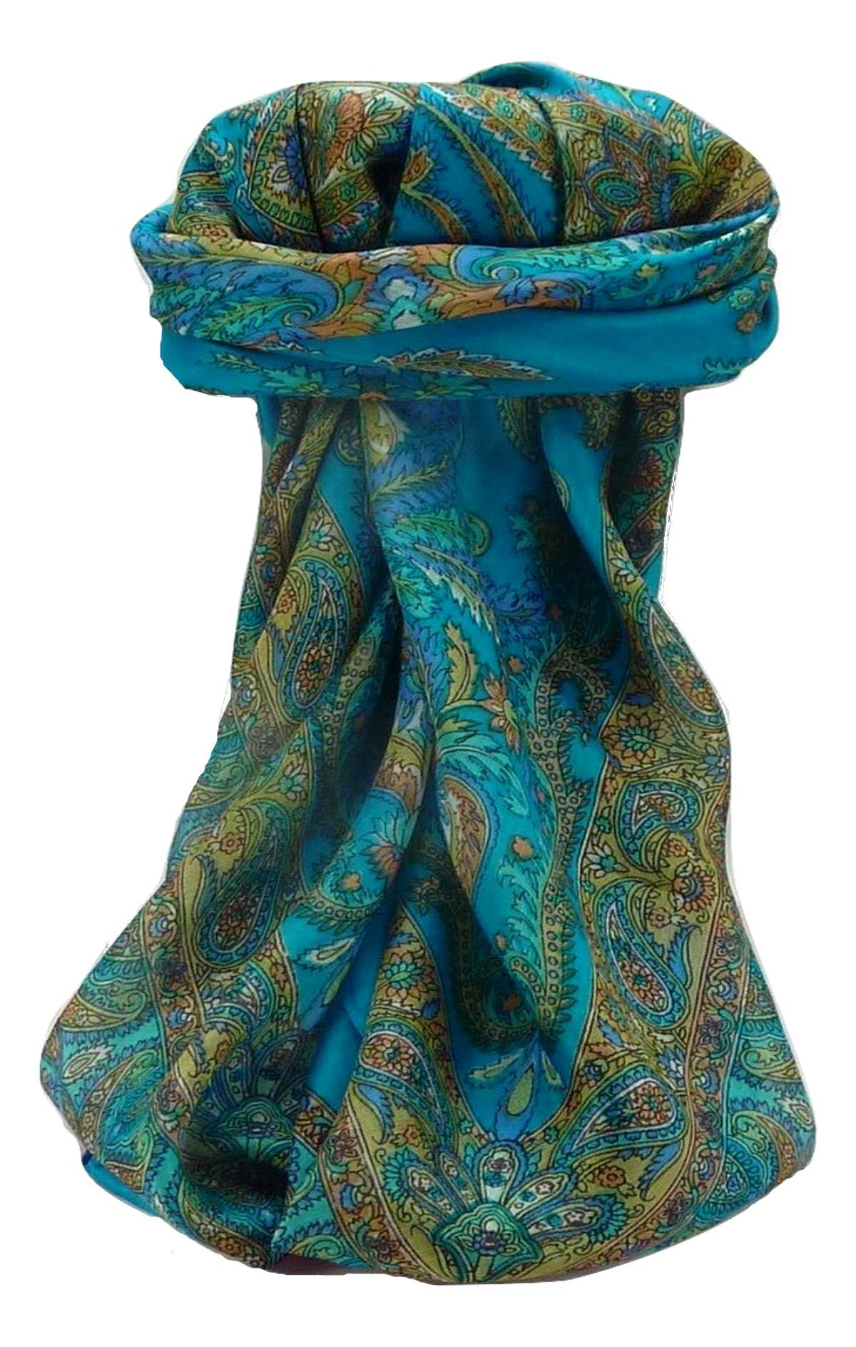 Tradizionale Sciarpa Quadrata di Seta Sunil Aqua di Pashmina & Silk