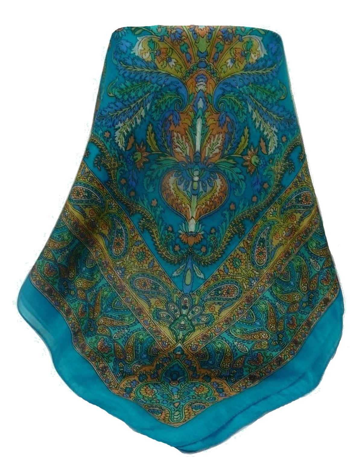 Tradizionale Sciarpa Quadrata di Seta Sunil Aqua di Pashmina & Silk