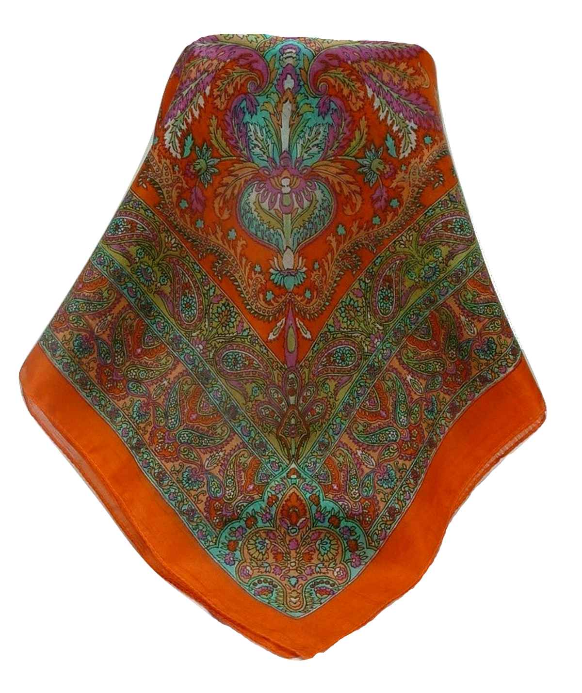 Tradizionale Sciarpa Quadrata di Seta Sunil Tangerine di Pashmina & Silk
