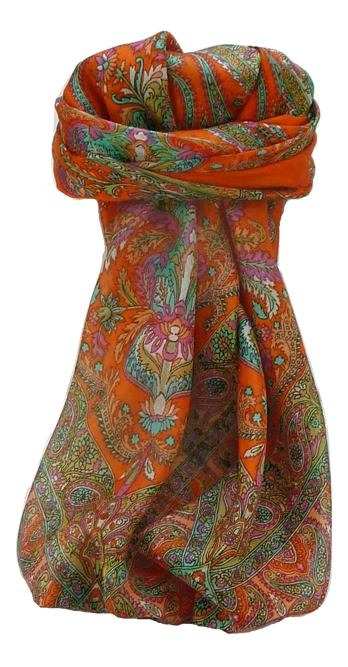 Tradizionale Sciarpa Quadrata di Seta Sunil Tangerine di Pashmina & Silk