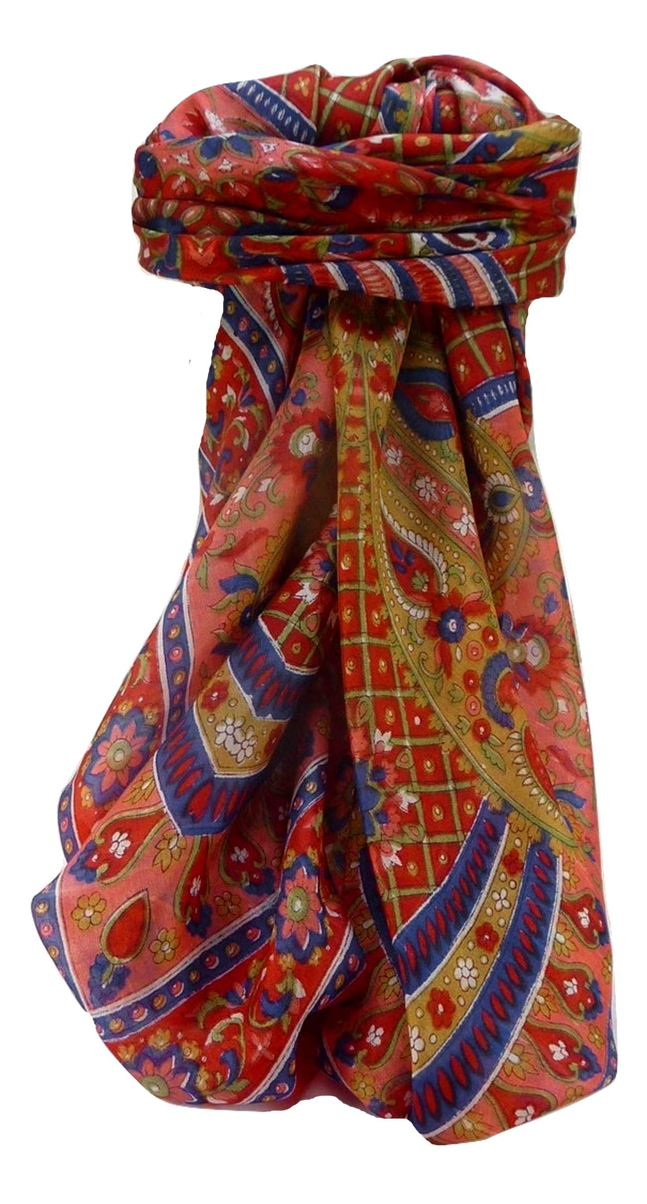 Tradizionale Sciarpa Quadrata di Seta Vikash Scarlet di Pashmina & Silk
