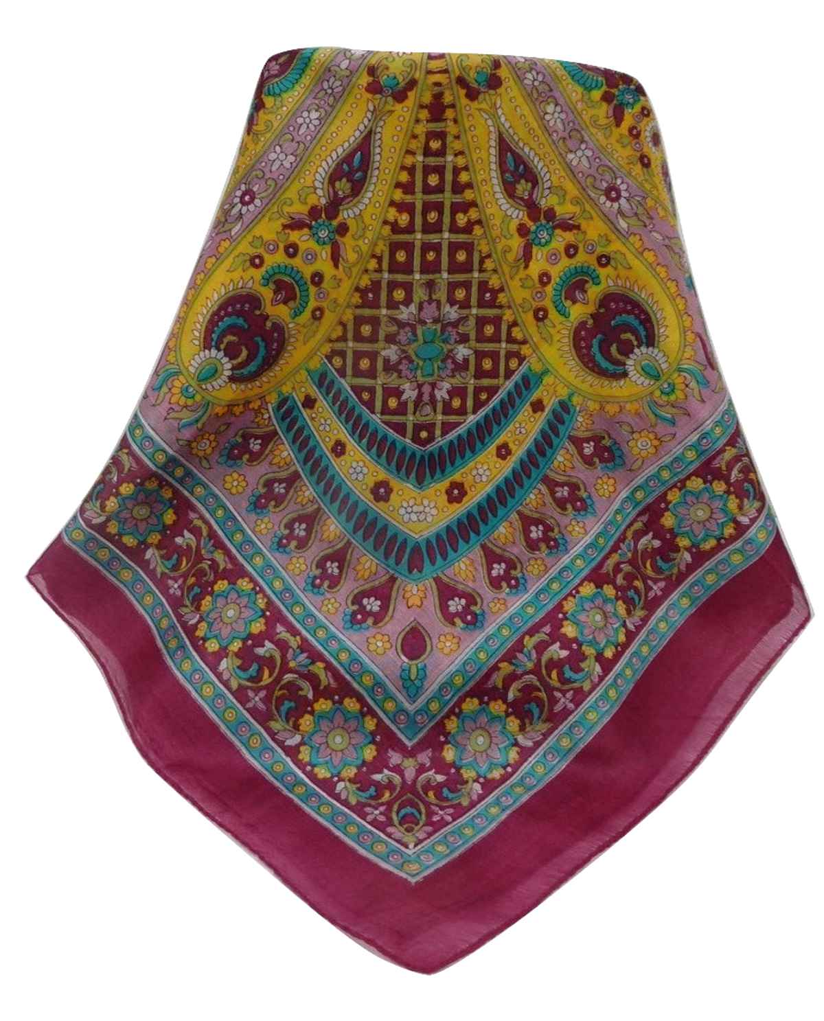 Tradizionale Sciarpa Quadrata di Seta Vikash Wine di Pashmina & Silk