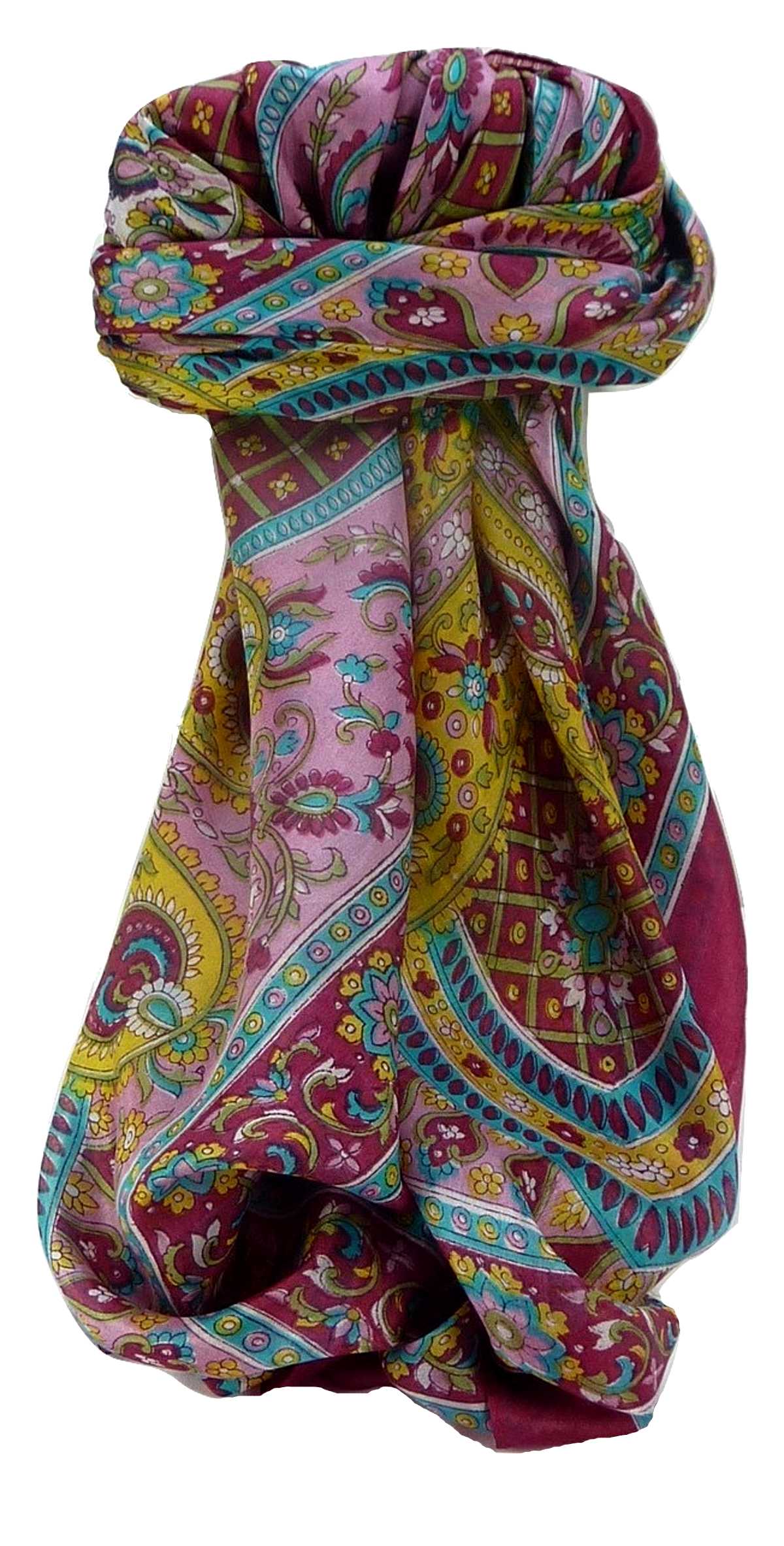 Tradizionale Sciarpa Quadrata di Seta Vikash Wine di Pashmina & Silk
