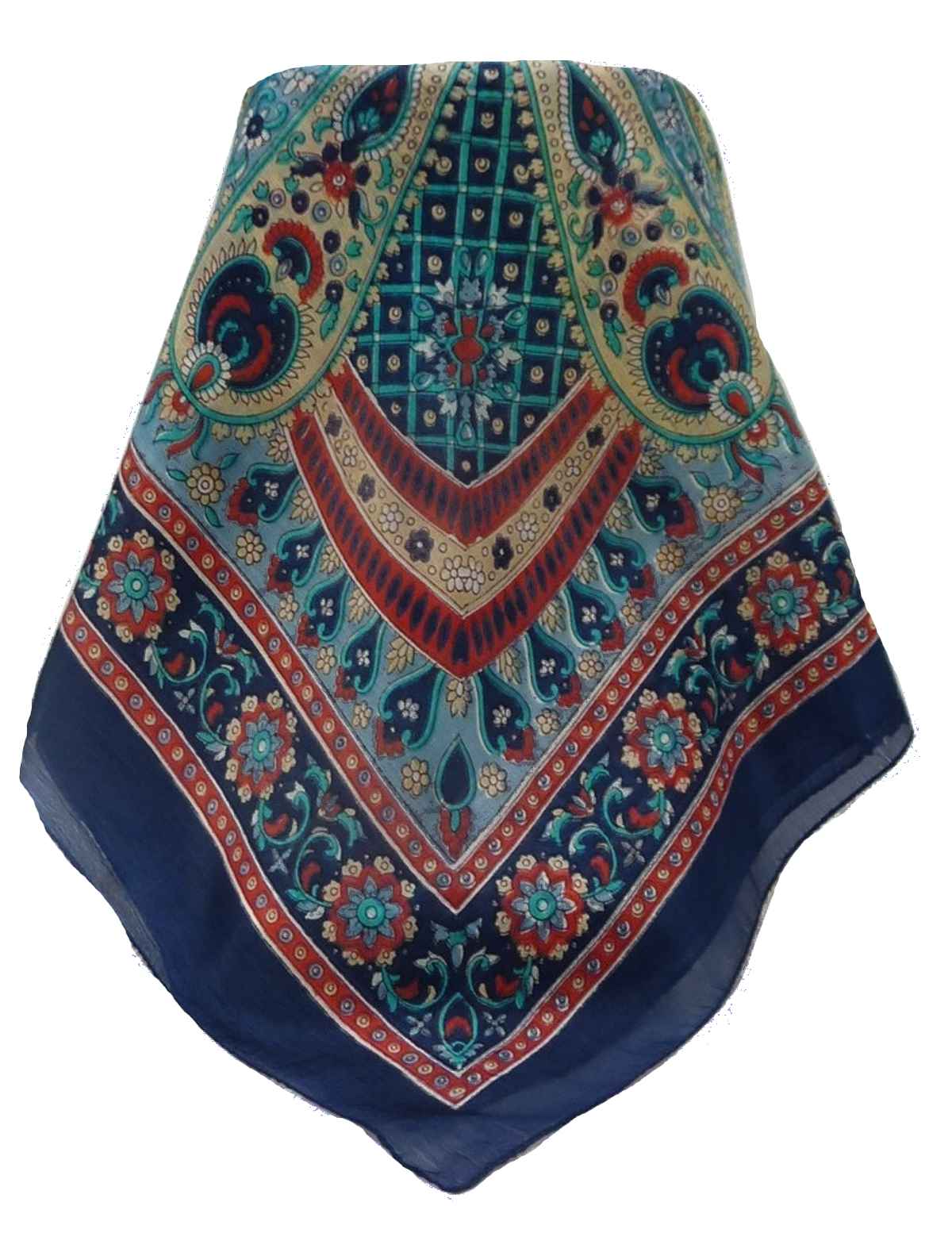 Tradizionale Sciarpa Quadrata di Seta Vikash Navy di Pashmina & Silk