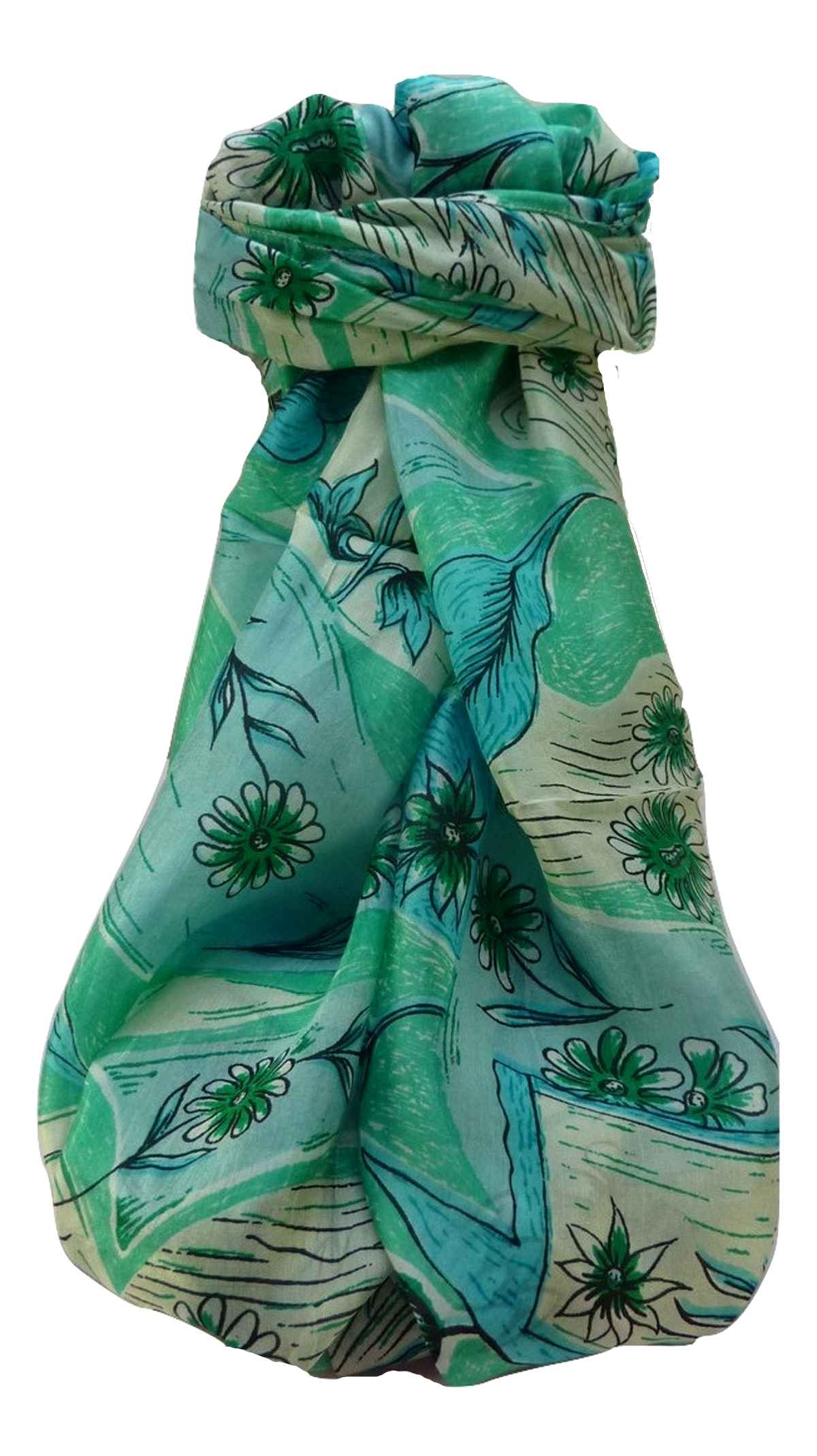 Mulberry Silk Contemporary Long Scarf Navendra Aqua by Pashmina & Silk