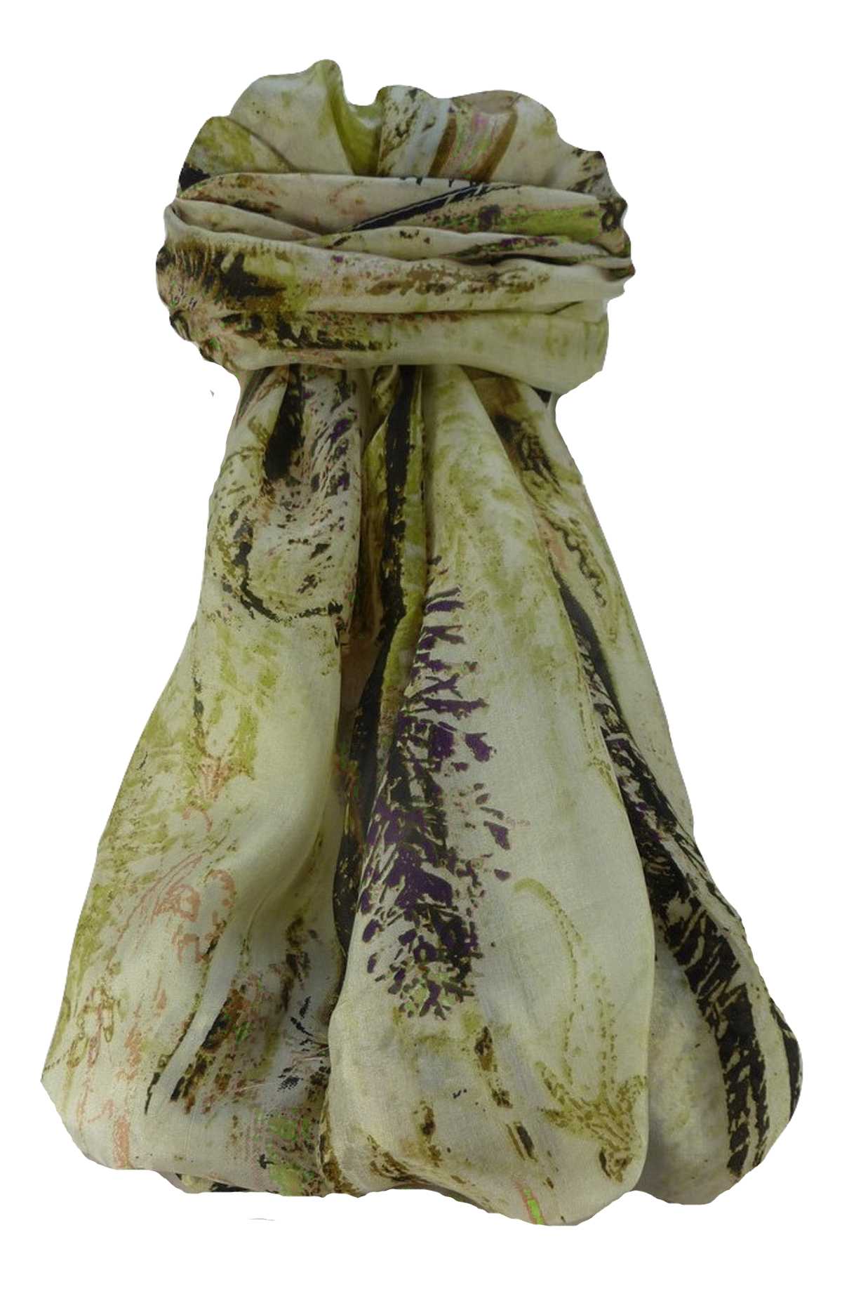 Mulberry Silk Contemporary Long Scarf Mahavira Ivory by Pashmina & Silk