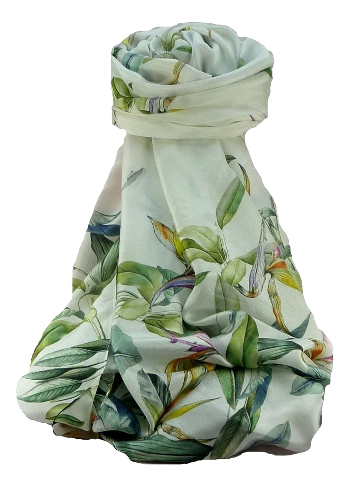 Pashmina & Silk sciarpa grande volume tessuto a mano 100% seta di Karinmagar modello uccello del paradiso