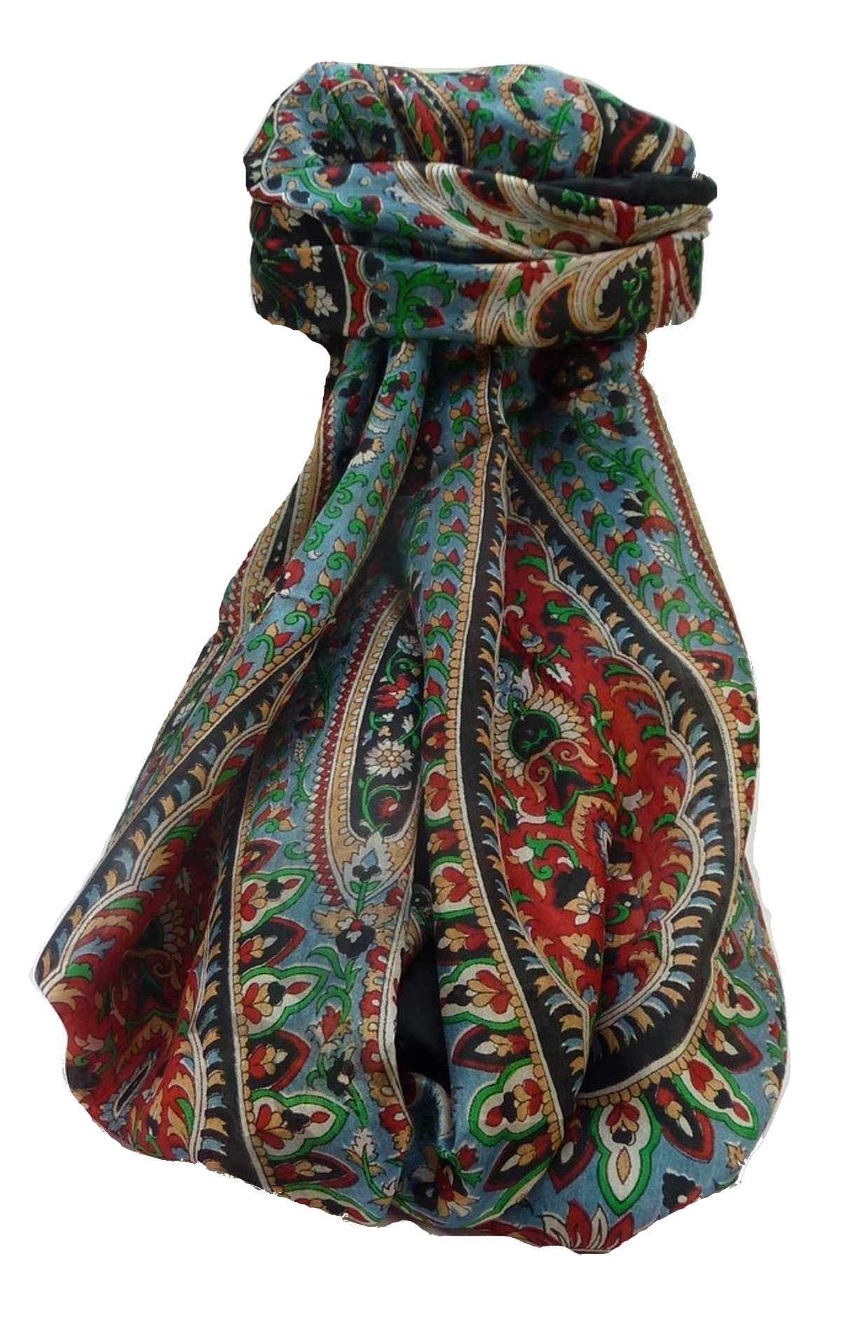 Mulberry Silk Traditional Long Scarf Amrindar Black by Pashmina & Silk