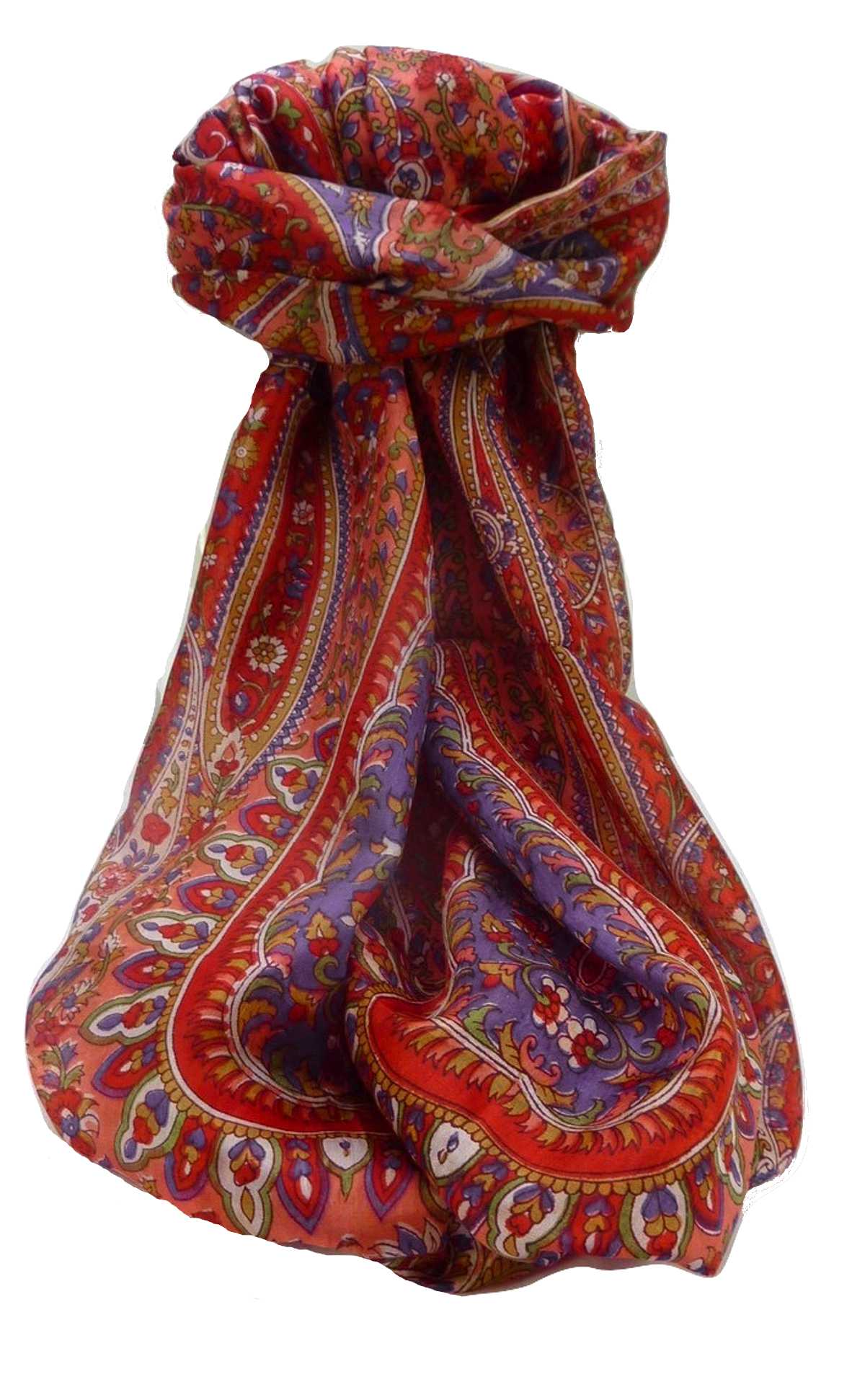 Tradizionale Sciarpa Longa di Seta Amrindar Scarlet di Pashmina & Silk