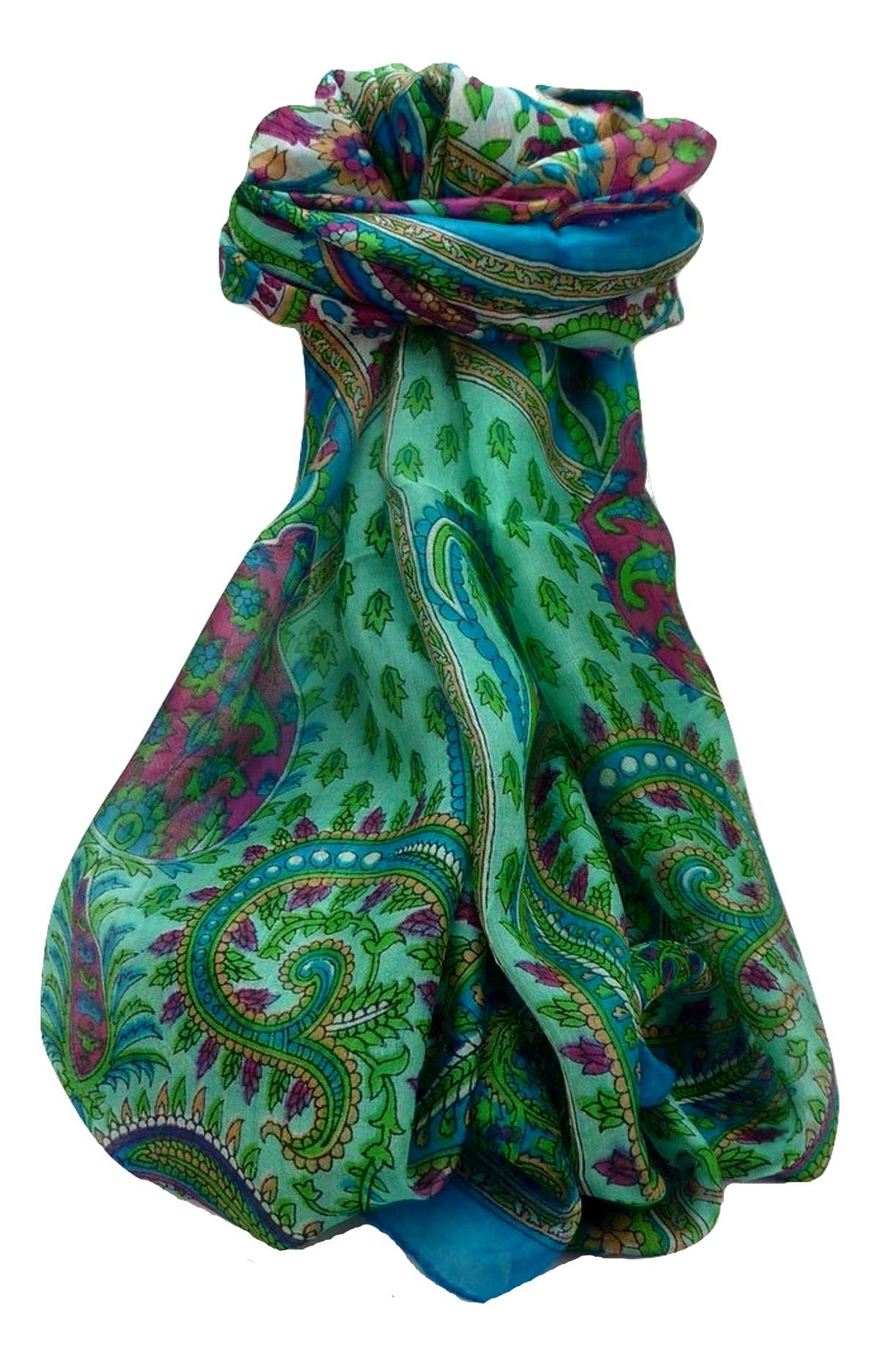 Mulberry Silk Traditional Long Scarf Dasari Aqua by Pashmina & Silk