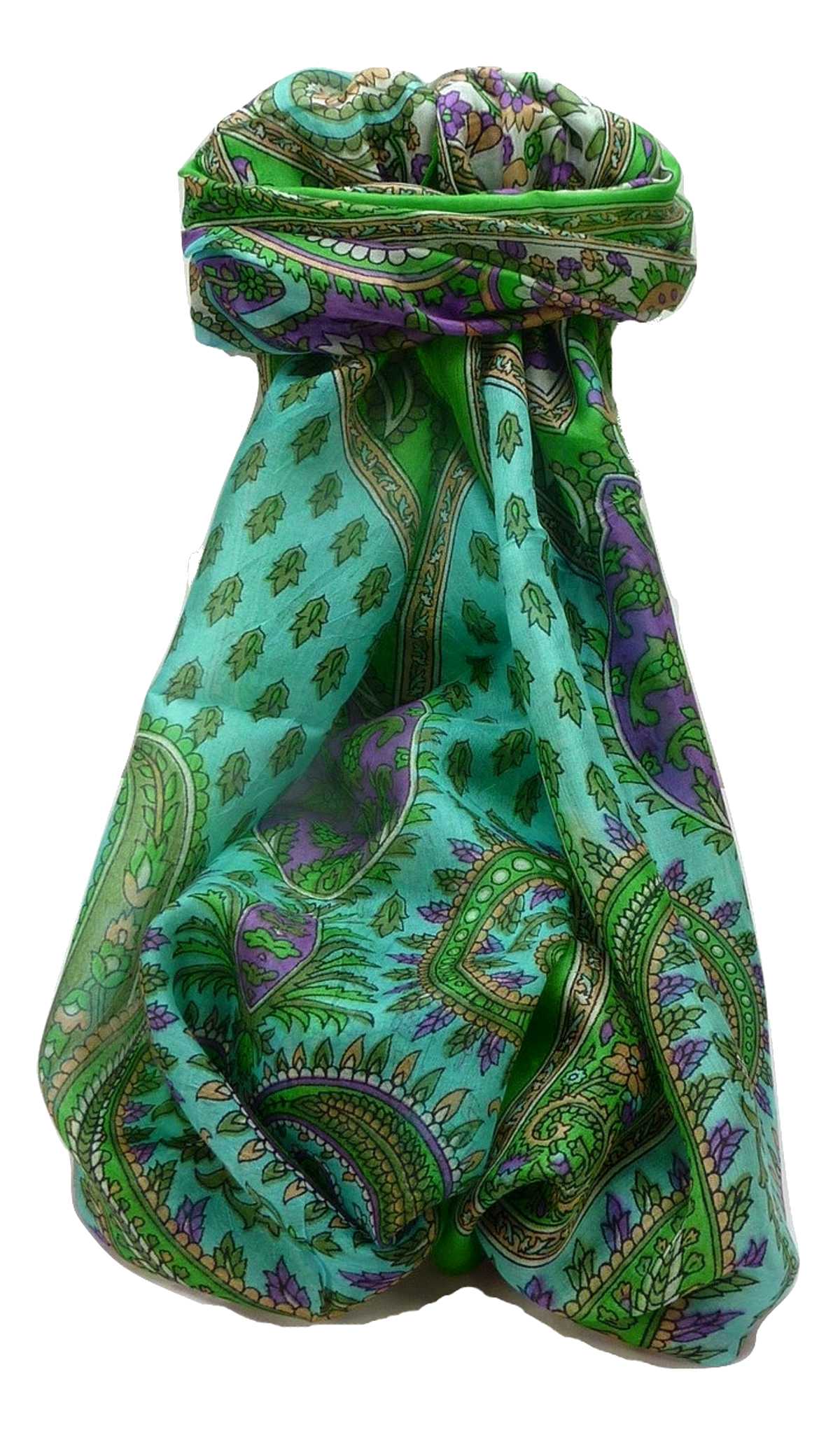 Mulberry Silk Traditional Long Scarf Dasari Emerald by Pashmina & Silk