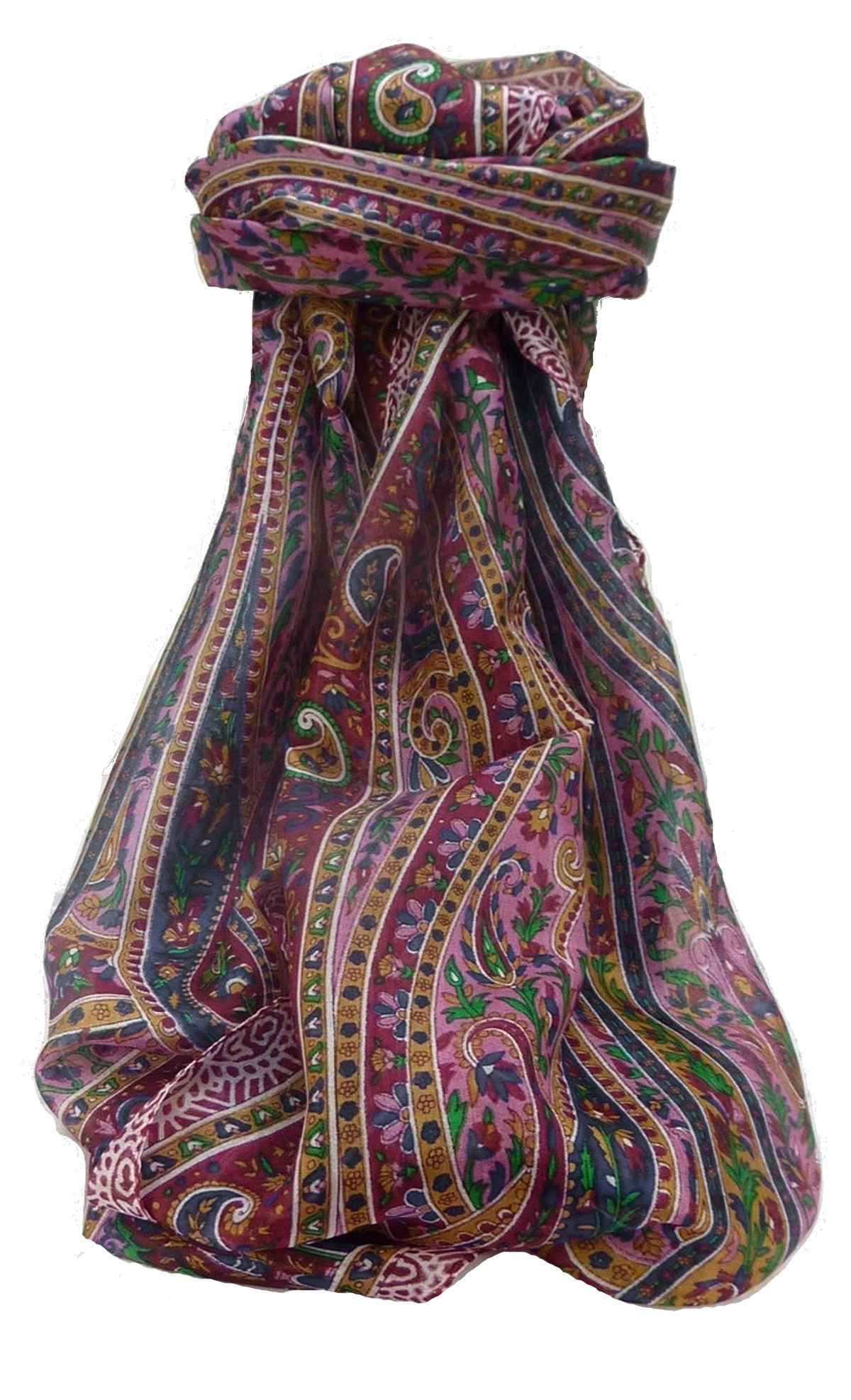 Tradizionale Sciarpa Longa di Seta Kaliash Wine di Pashmina & Silk
