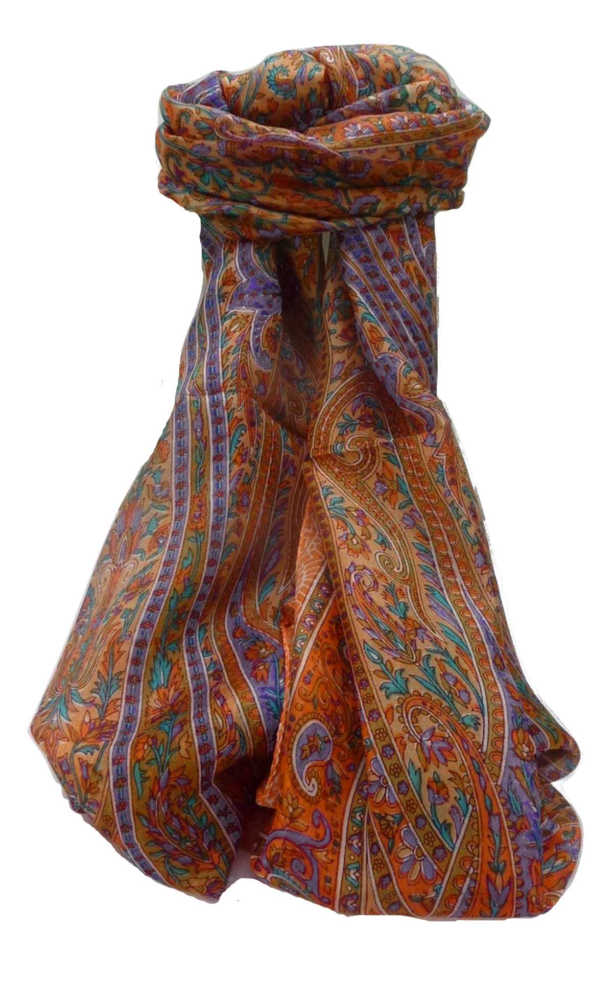 Tradizionale Sciarpa Longa di Seta Kaliash Nectarine di Pashmina & Silk