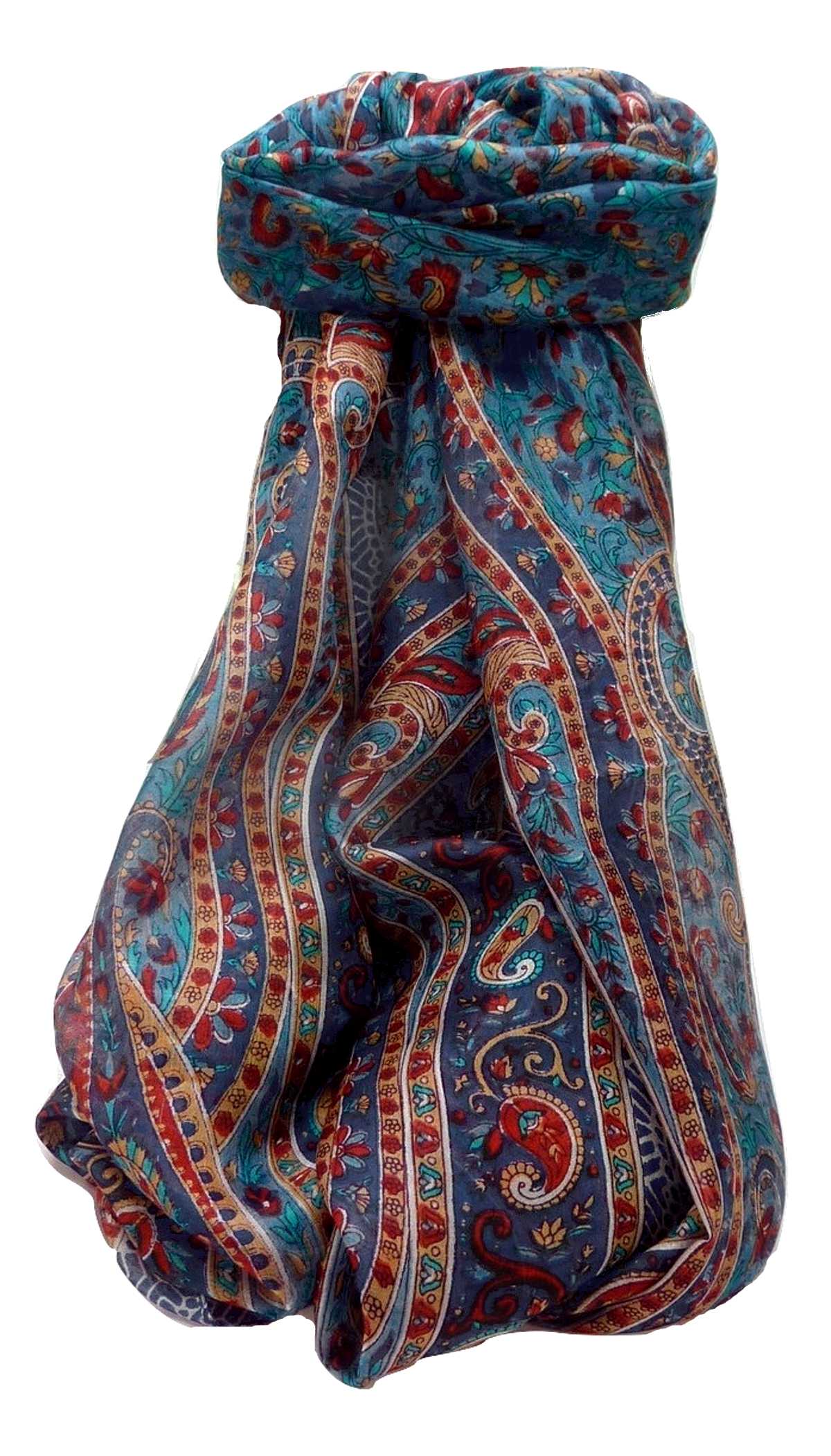 Tradizionale Sciarpa Longa di Seta Kaliash Navy di Pashmina & Silk