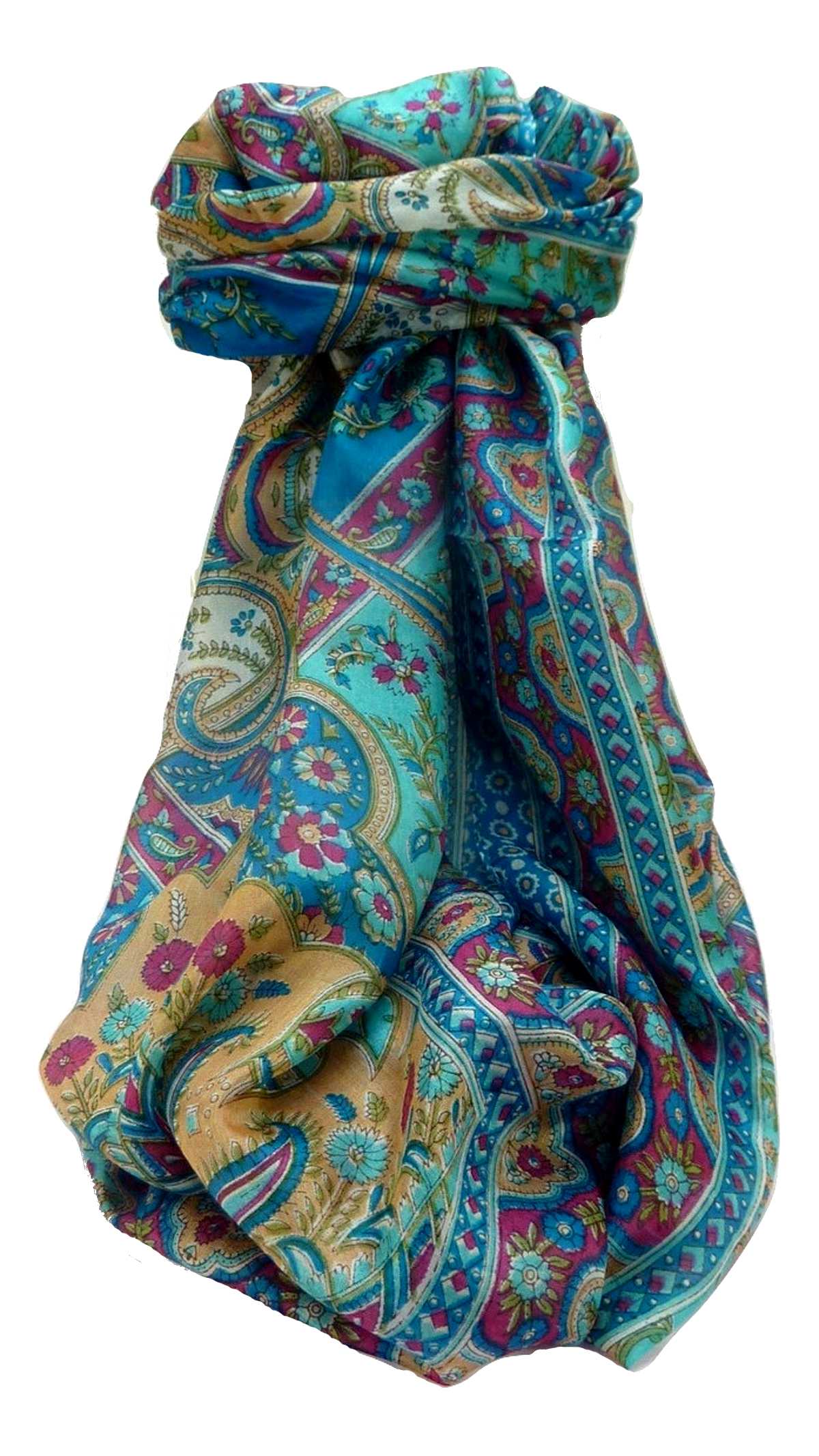 Foulard Traditional Soie de Mûrier  Kalyan Aqua 