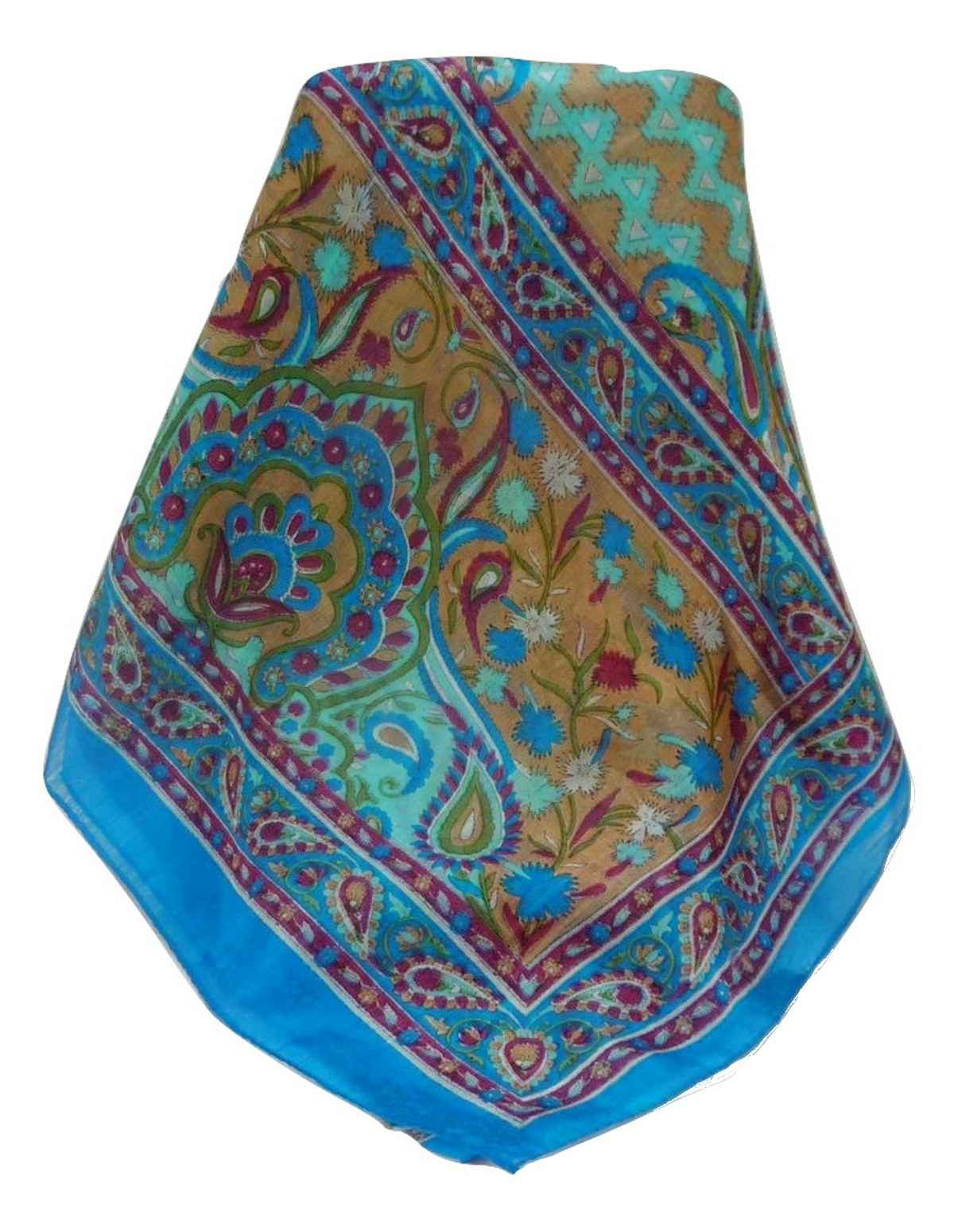 Tradizionale Sciarpa Longa di Seta Kazia Aqua di Pashmina & Silk