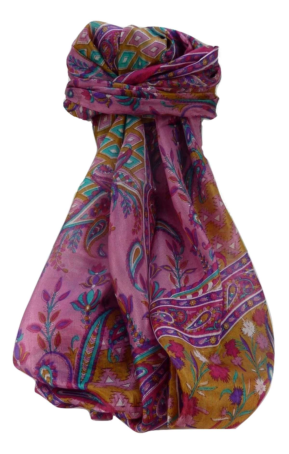 Tradizionale Sciarpa Longa di Seta Kazia Pink di Pashmina & Silk