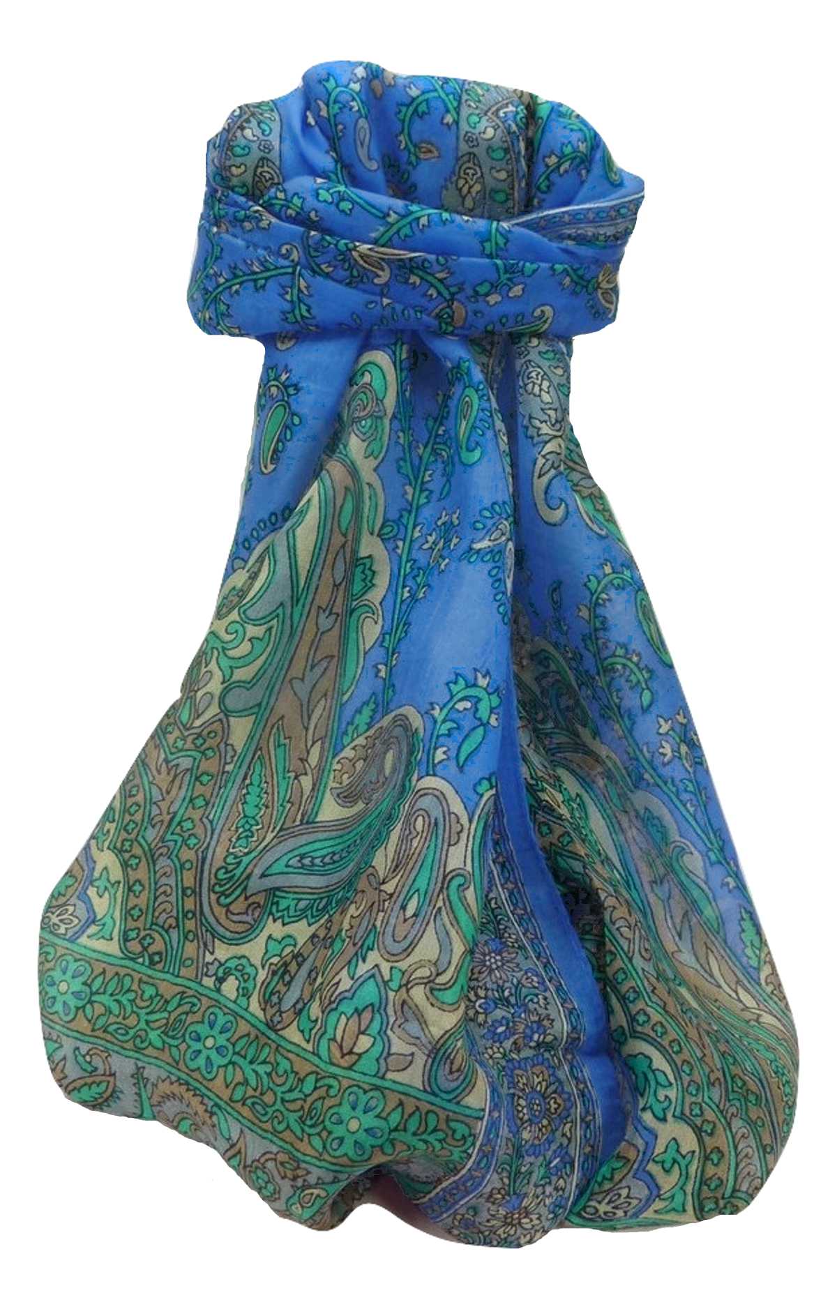 Mulberry Silk Traditional Long Scarf Komal Blue by Pashmina & Silk