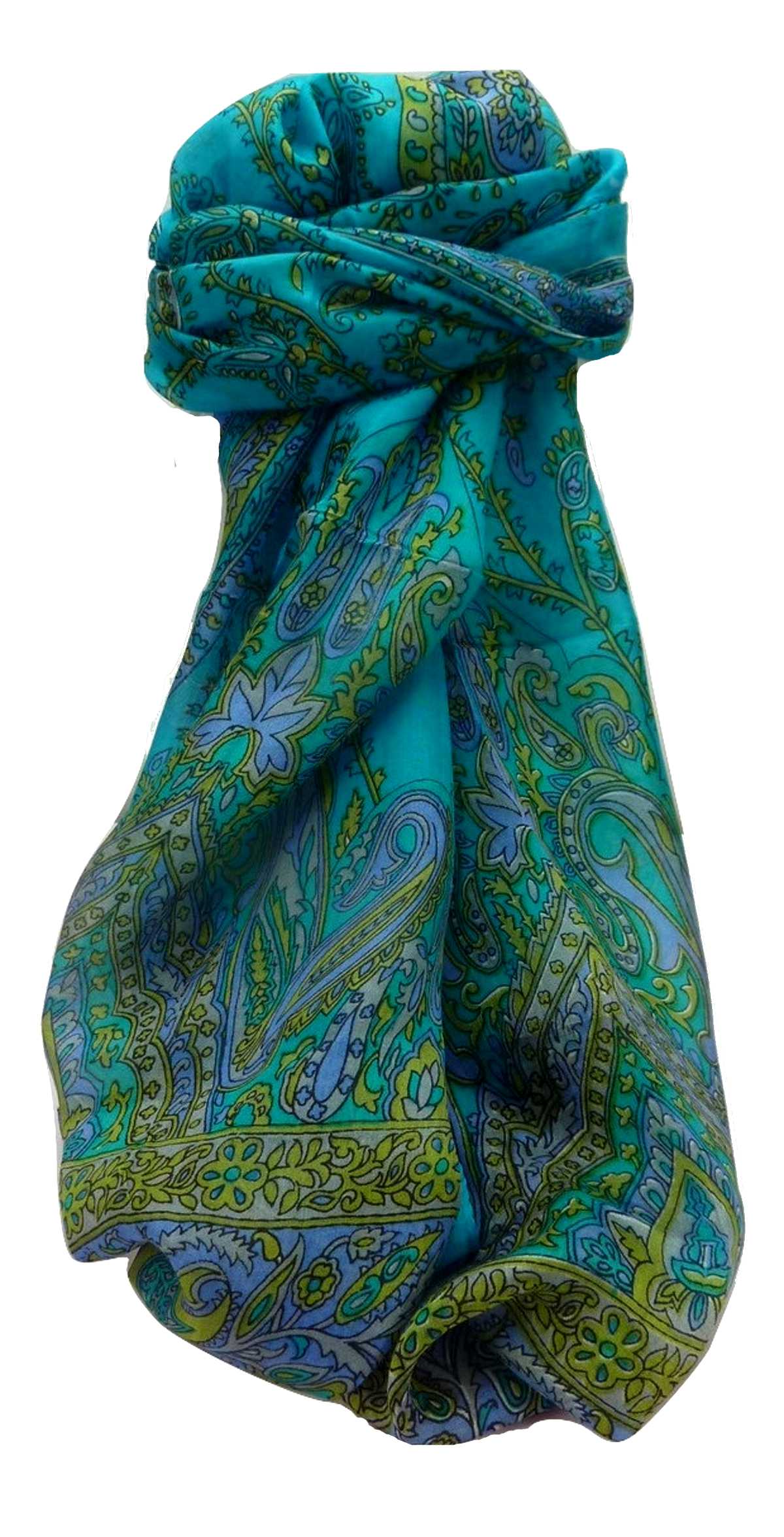 Mulberry Silk Traditional Long Scarf Komal Aqua by Pashmina & Silk