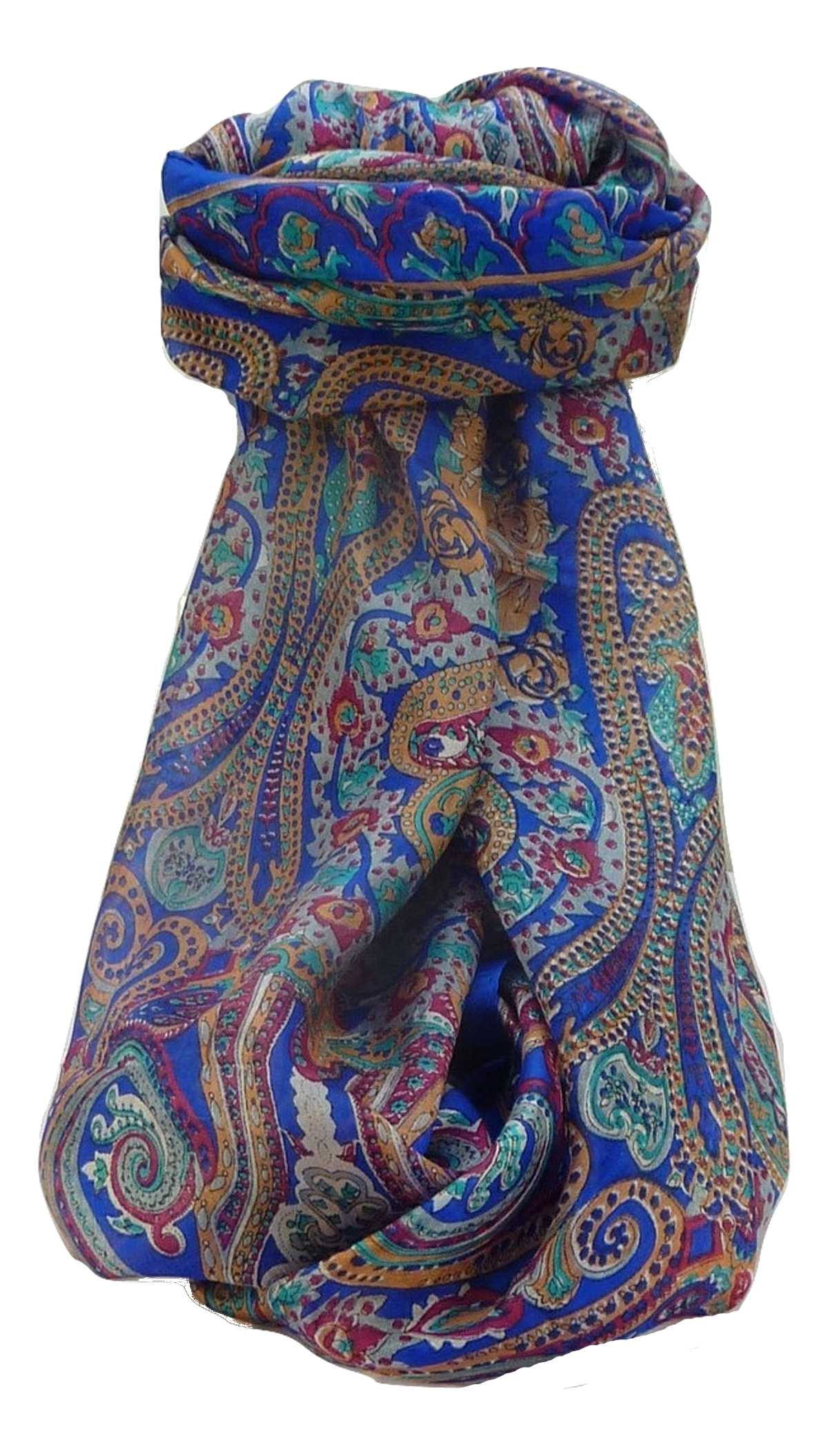 Mulberry Silk Traditional Long Scarf Monali Blue by Pashmina & Silk