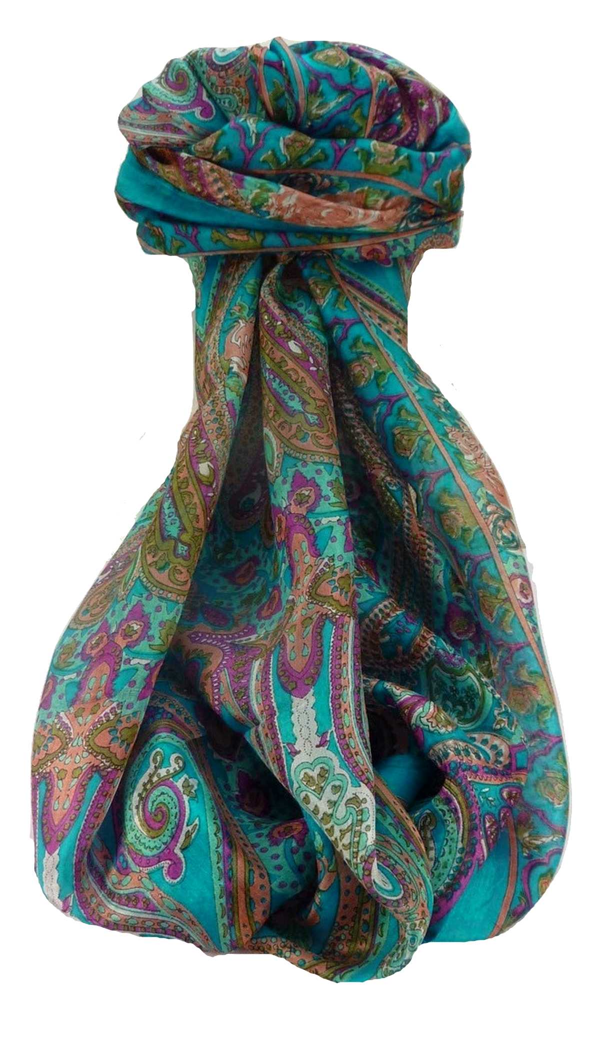 Mulberry Silk Traditional Long Scarf Monali Aqua by Pashmina & Silk