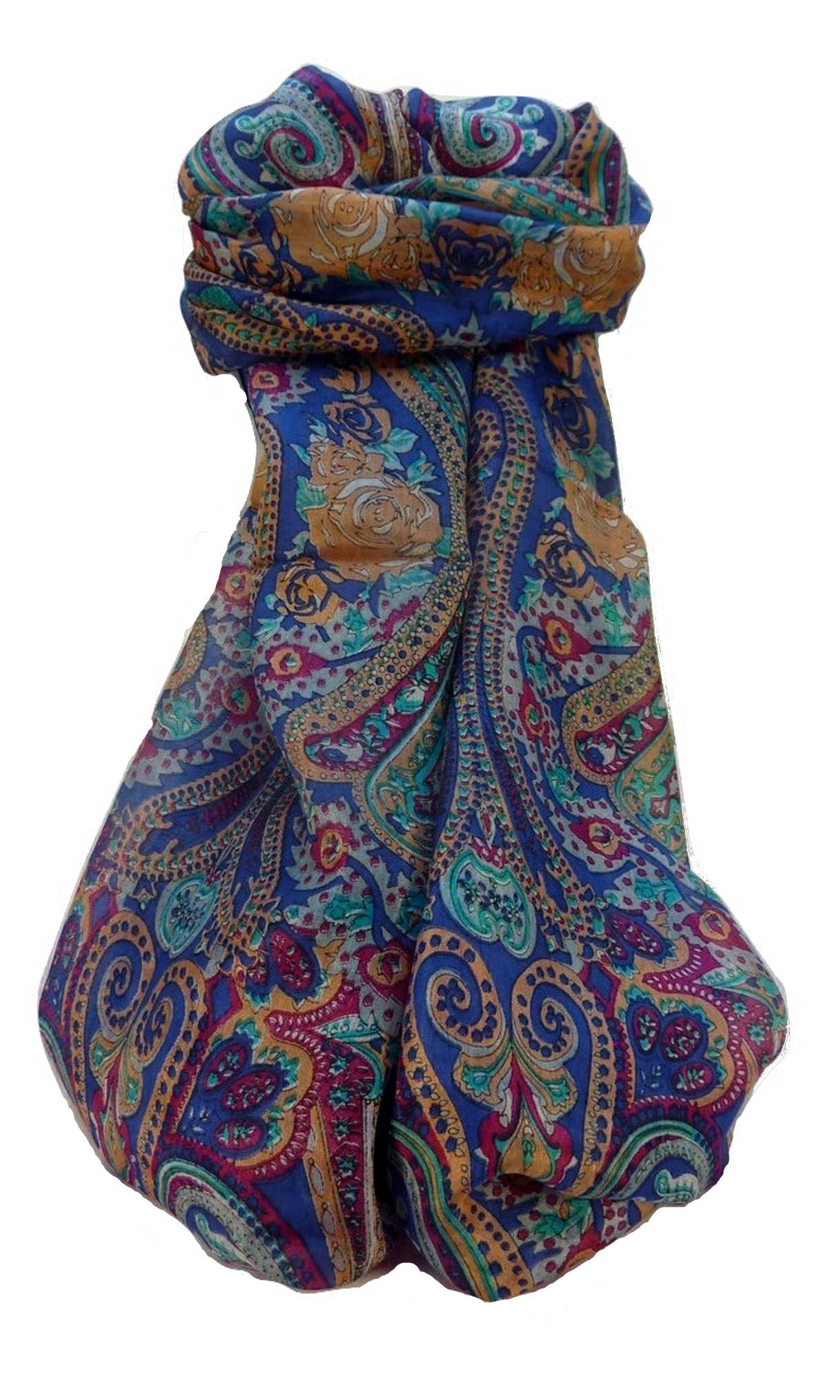 Mulberry Silk Traditional Long Scarf Palekar Blue by Pashmina & Silk