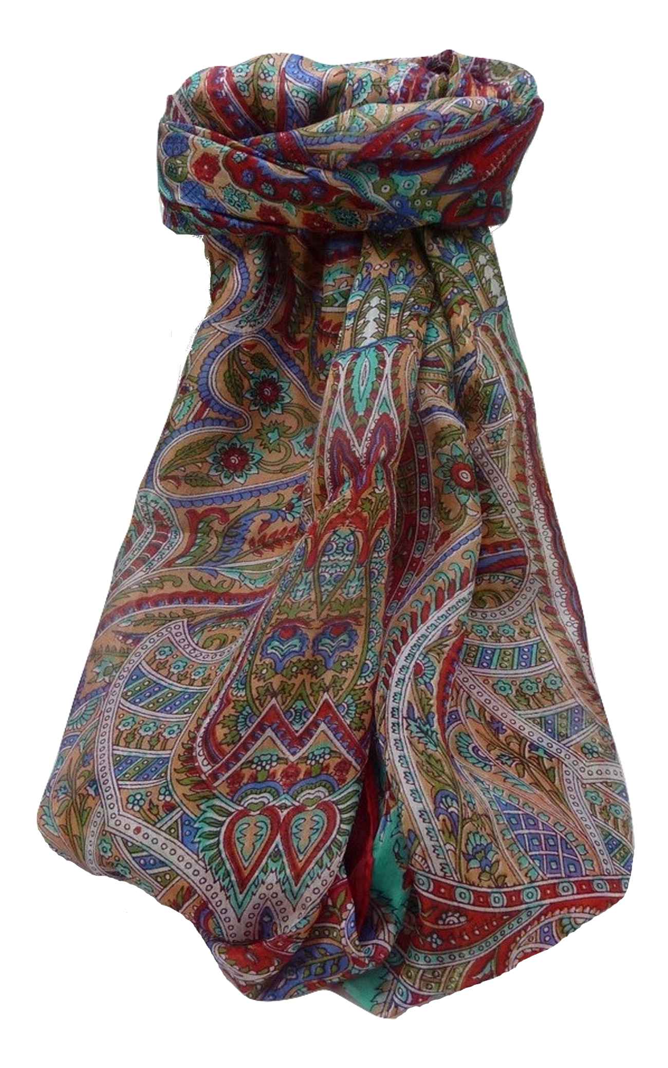 Tradizionale Sciarpa Longa di Seta Prakash Scarlet di Pashmina & Silk